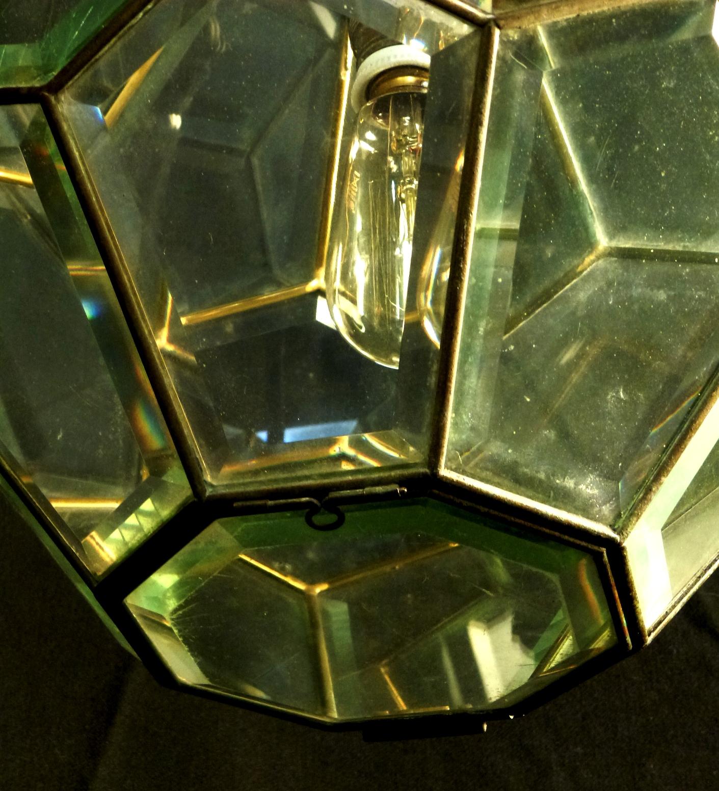 Pentagon Beveled Glass Geometric Ceiling Light in Adolf Loos Style, Early 1900s For Sale 7