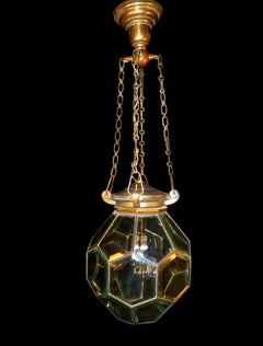 Pentagon Beveled Glass Geometric Ceiling Light in Adolf Loos Style, Early 1900s