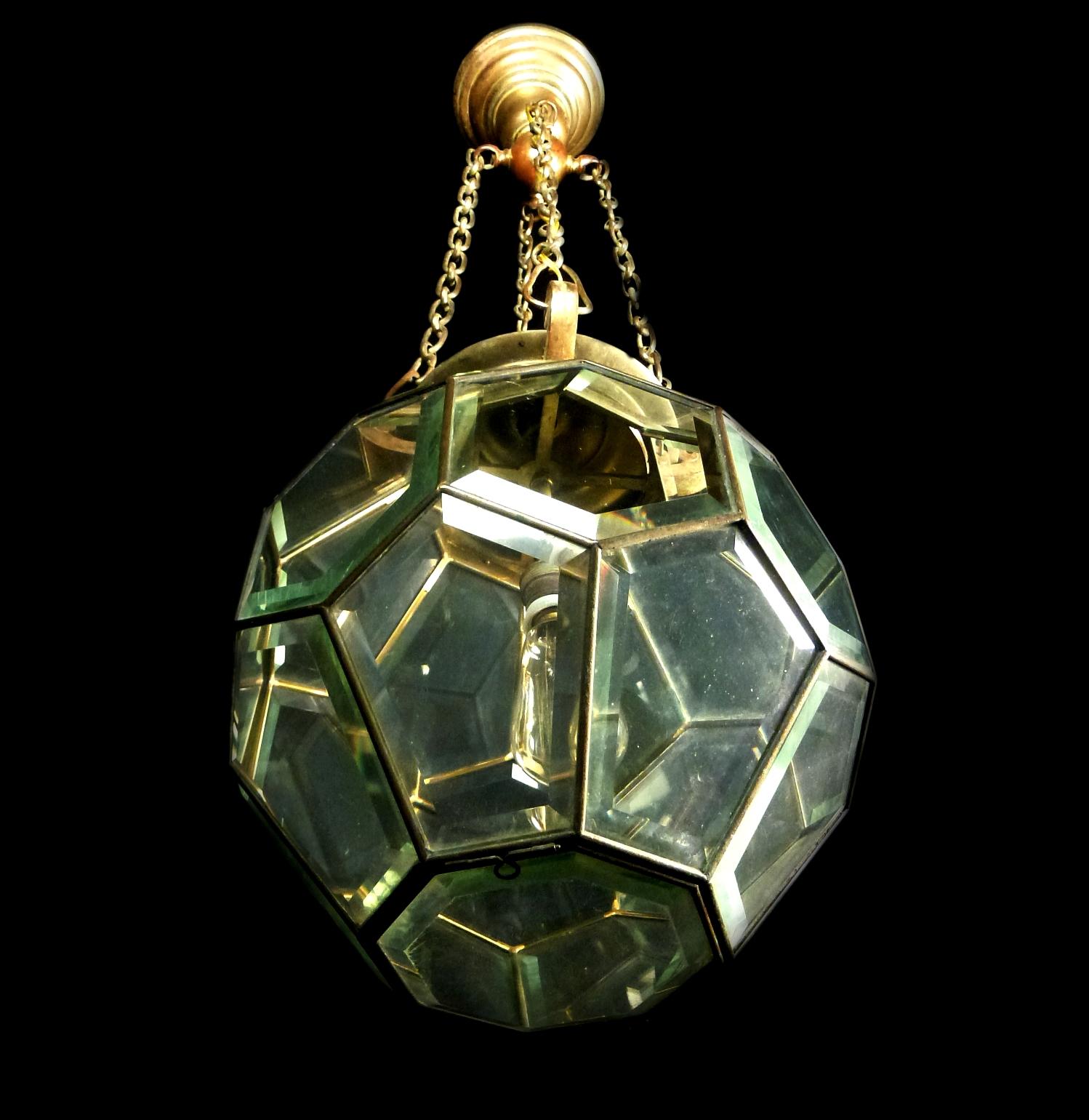 Vienna Secession Pentagon Beveled Glass Geometric Ceiling Light in Adolf Loos Style, Early 1900s For Sale