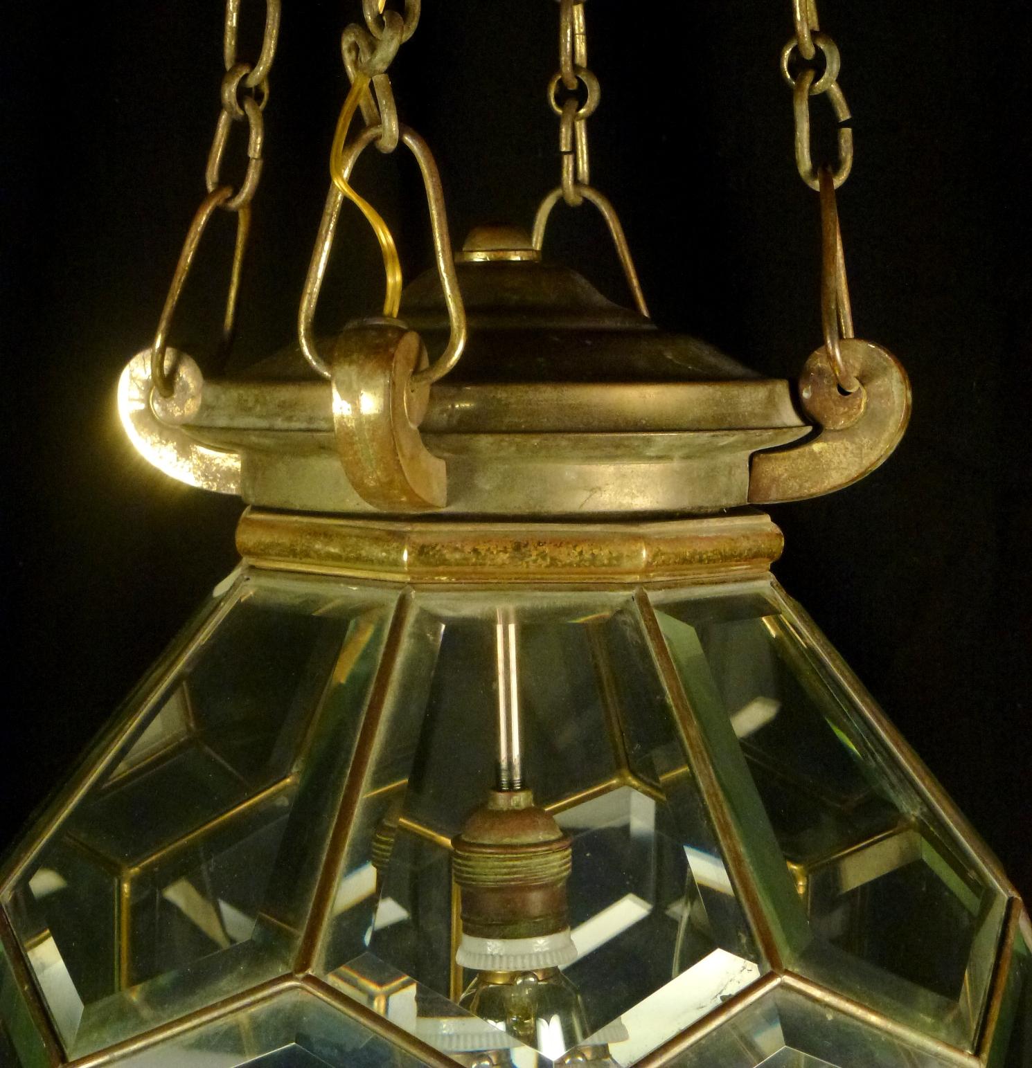 Italian Pentagon Beveled Glass Geometric Ceiling Light in Adolf Loos Style, Early 1900s For Sale