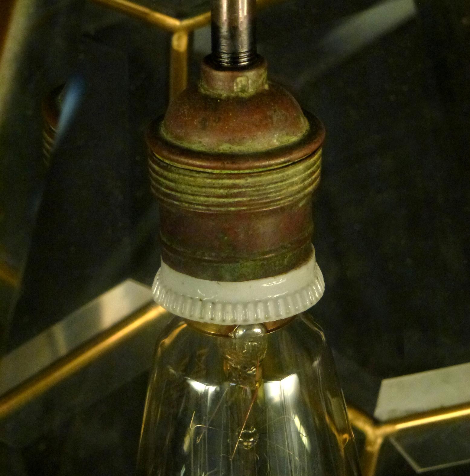 Brass Pentagon Beveled Glass Geometric Ceiling Light in Adolf Loos Style, Early 1900s For Sale