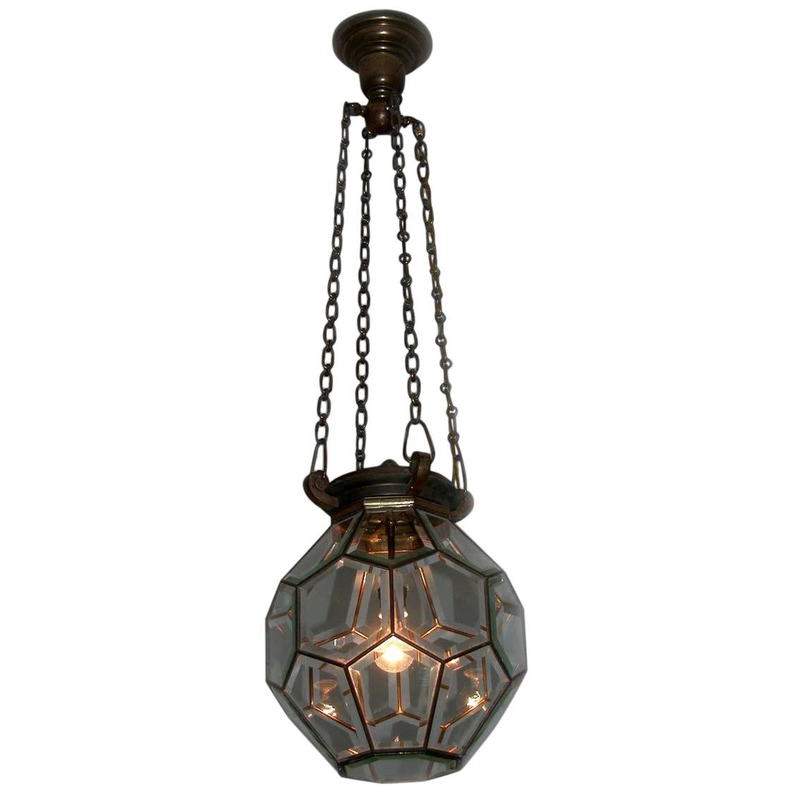 Pentagon Beveled Glass Geometric Ceiling Light in Adolf Loos Style, Early 1900s For Sale