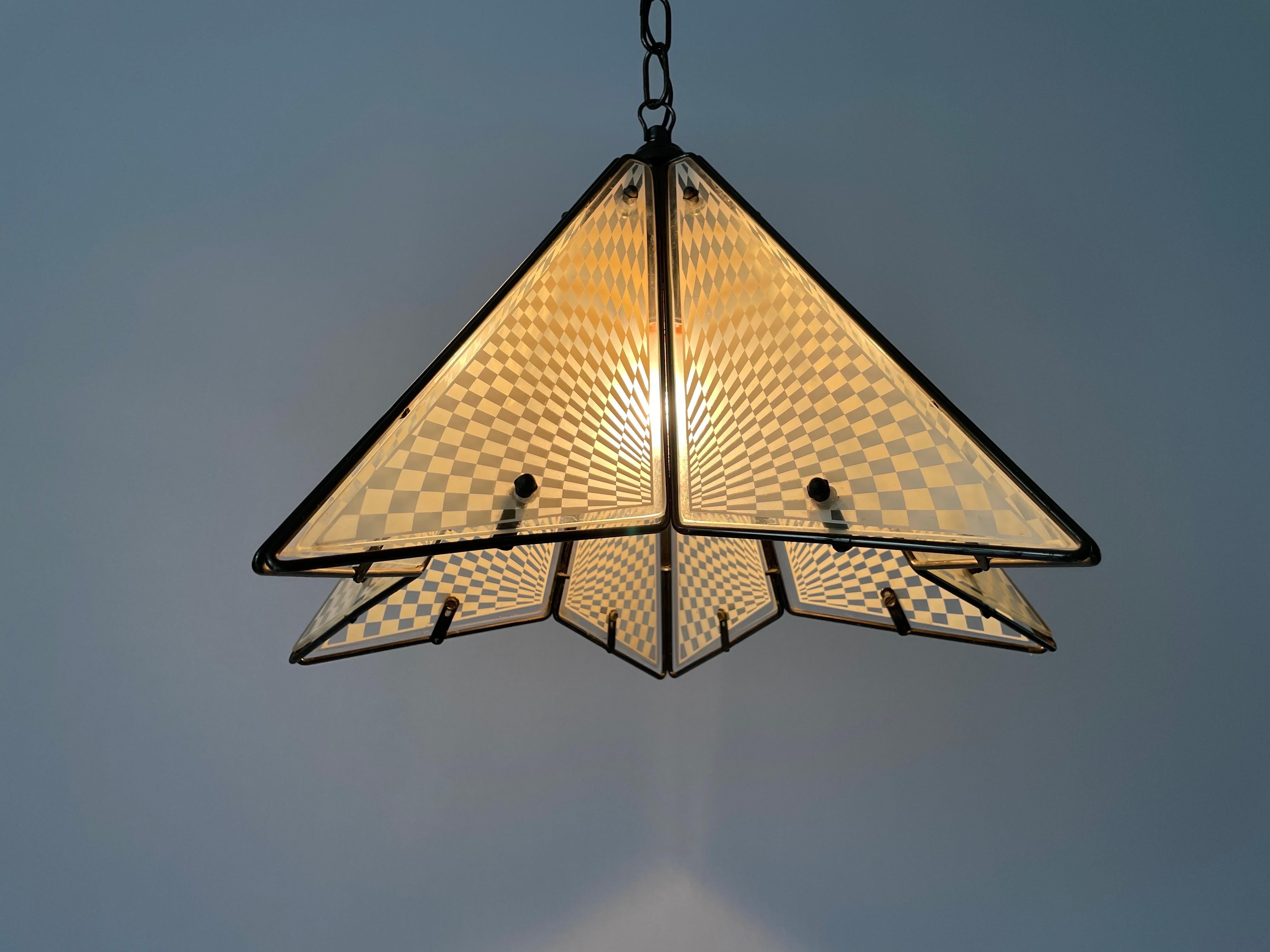 Lampada da soffitto pentagonale in ottone e vetro, anni '50, Italia in vendita 2