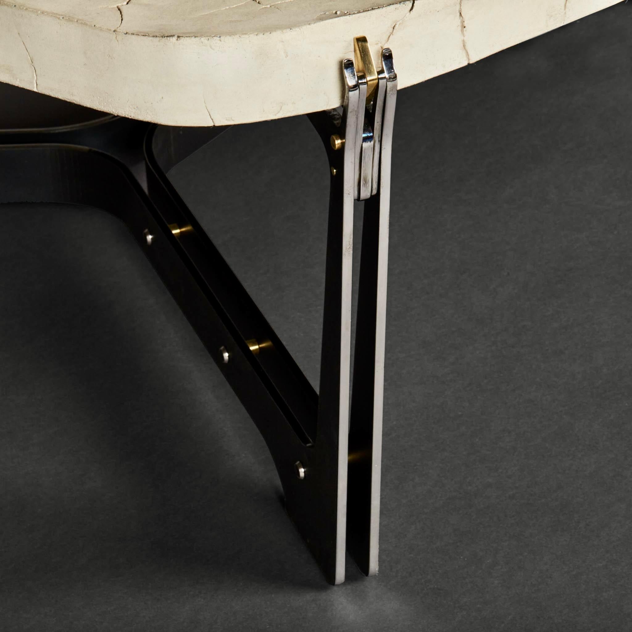 Pentagonal White Concrete w/Black Steel & Brass Details Coffee Table by Boulloud For Sale 6