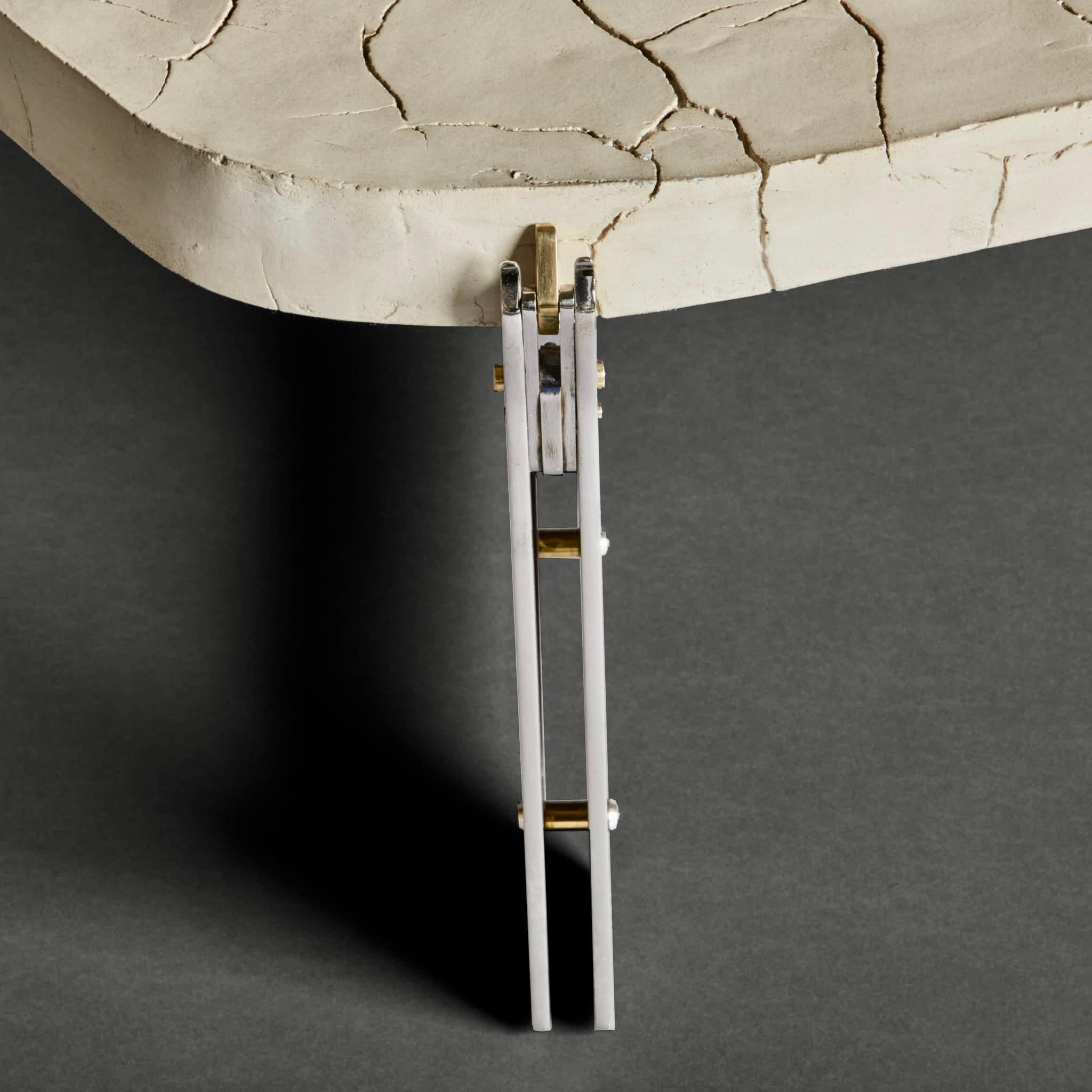 Pentagonal White Concrete w/Black Steel & Brass Details Coffee Table by Boulloud For Sale 8