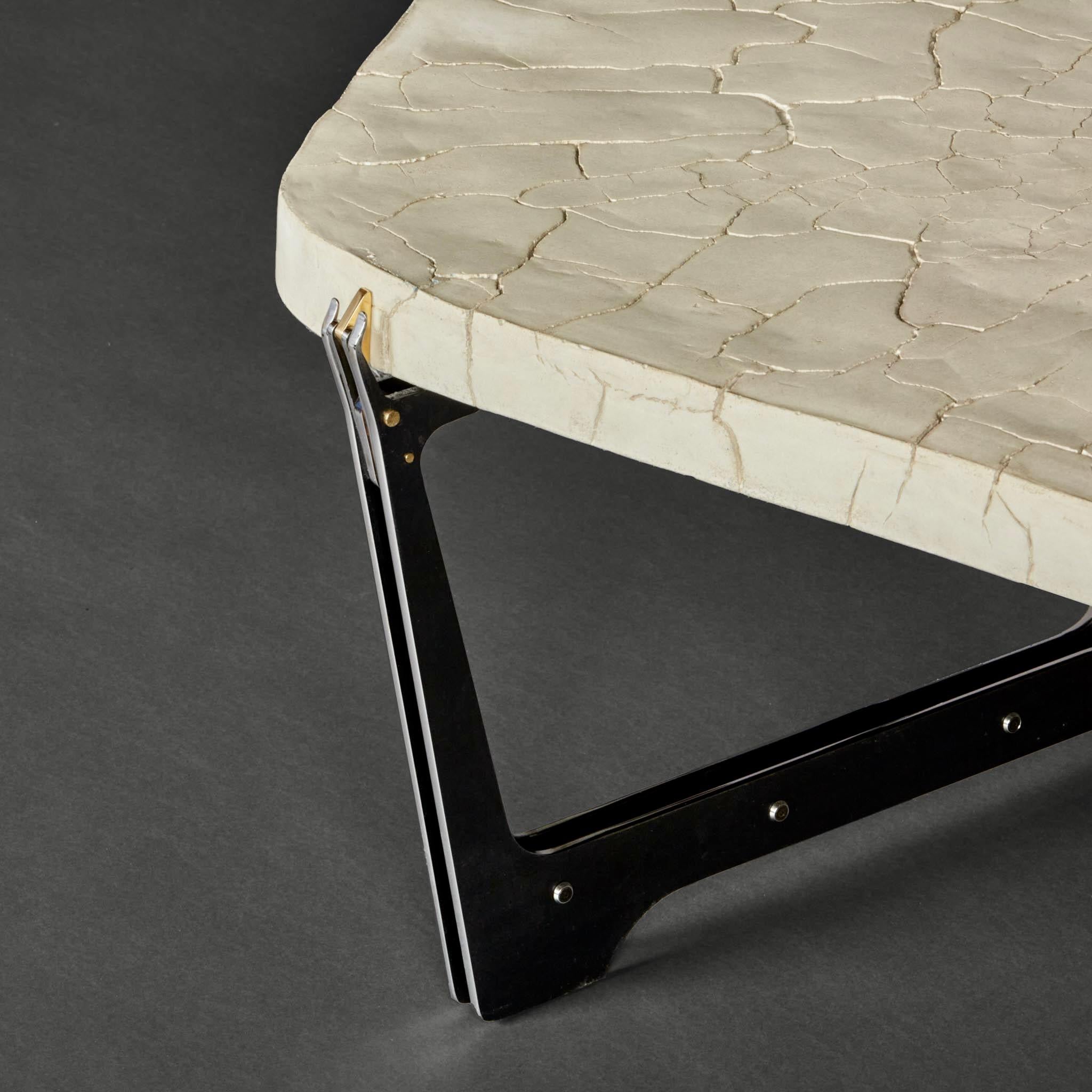 Pentagonal White Concrete w/Black Steel & Brass Details Coffee Table by Boulloud For Sale 13