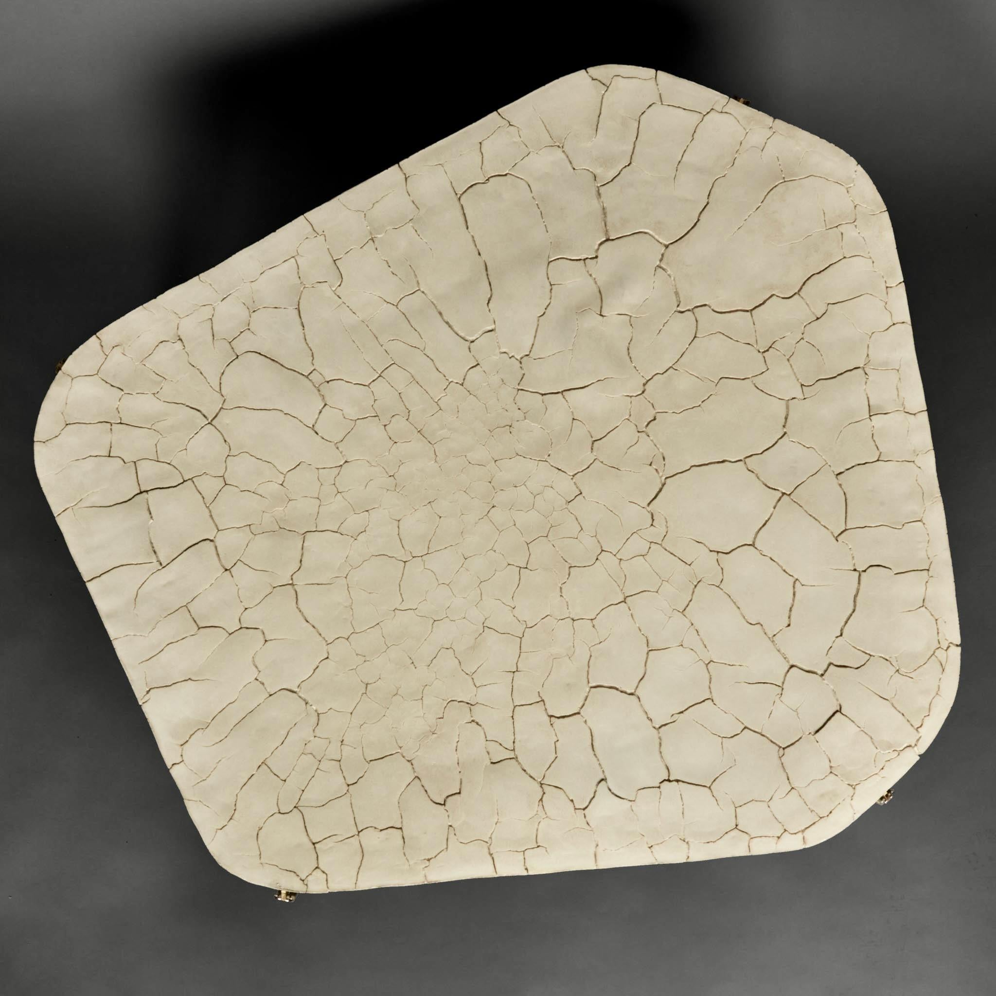 Modern Pentagonal White Concrete w/Black Steel & Brass Details Coffee Table by Boulloud For Sale