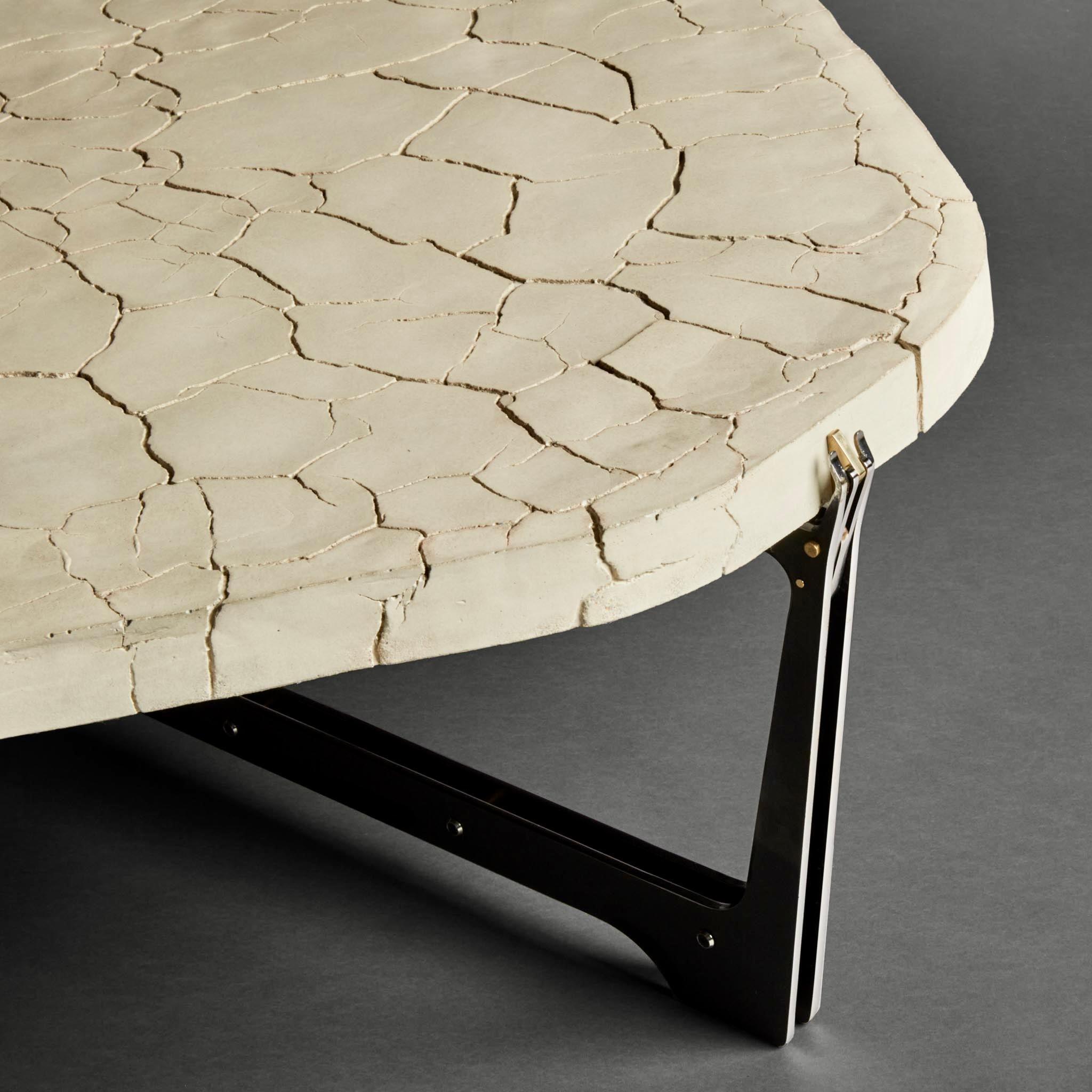 Pentagonal White Concrete w/Black Steel & Brass Details Coffee Table by Boulloud For Sale 1