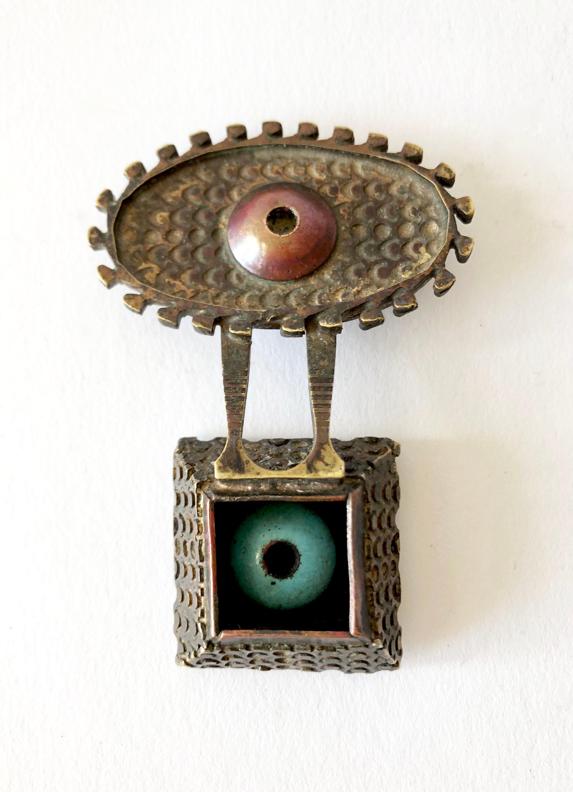 Artisan Rare Pentti Sarpaneva Enameled Bronze Finland Surrealist Eye Brooch