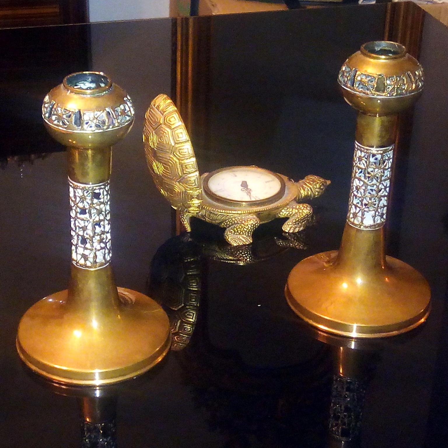 20th Century Pentti Sarpaneva, for Turun Hopea, Pair of Brass ‘Pitsi’ Candlesticks, Finland For Sale