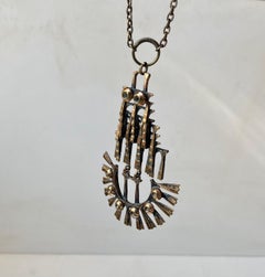Pentti Sarpaneva Vintage Brutalist Pendant Necklace in Bronze, Finland, 1960s