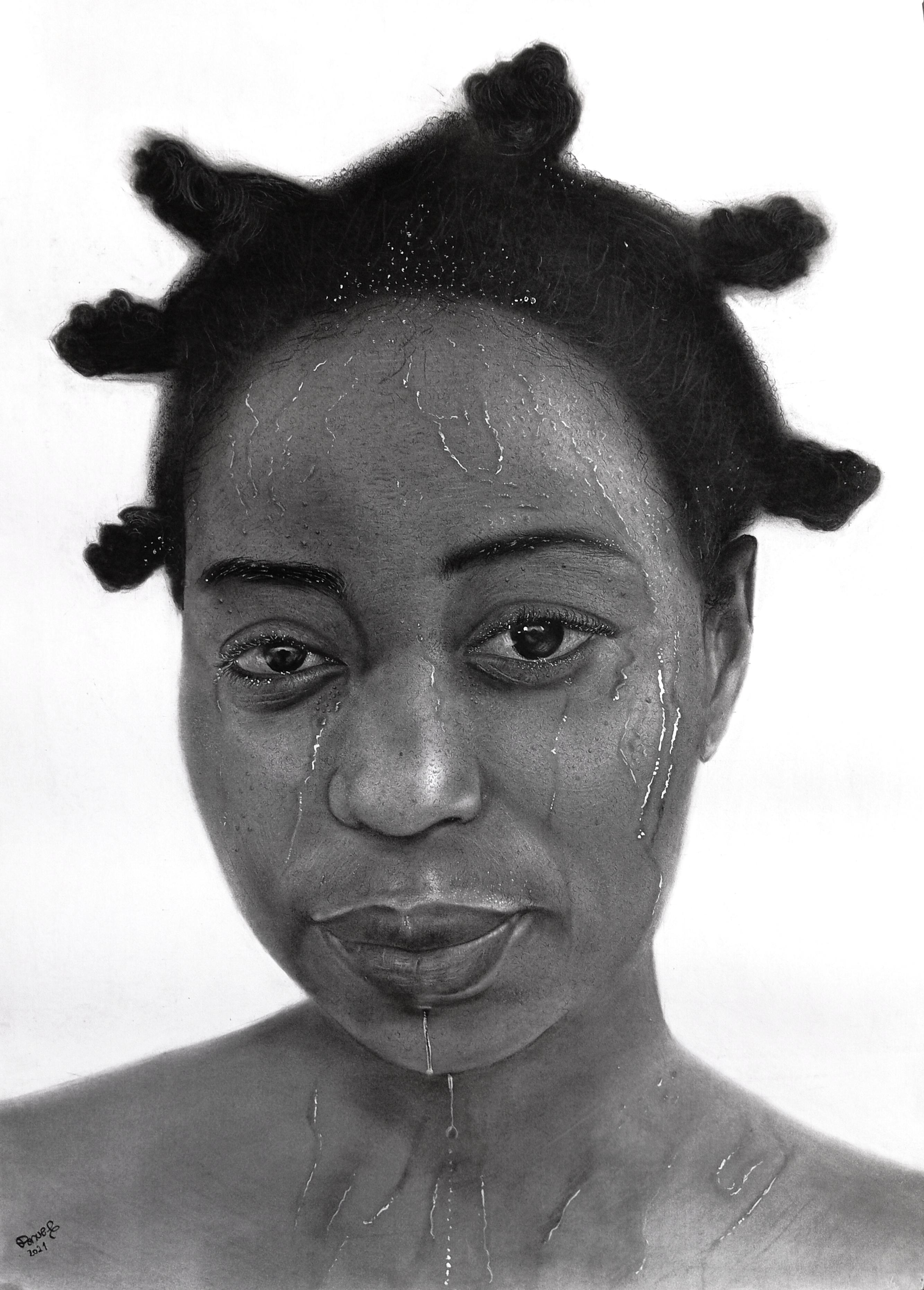 Portrait Painting de Penuel Heber Madeira - Su Renacimiento - Siglo XXI, Contemporáneo, Blanco y Negro, Mujer, África Pelo
