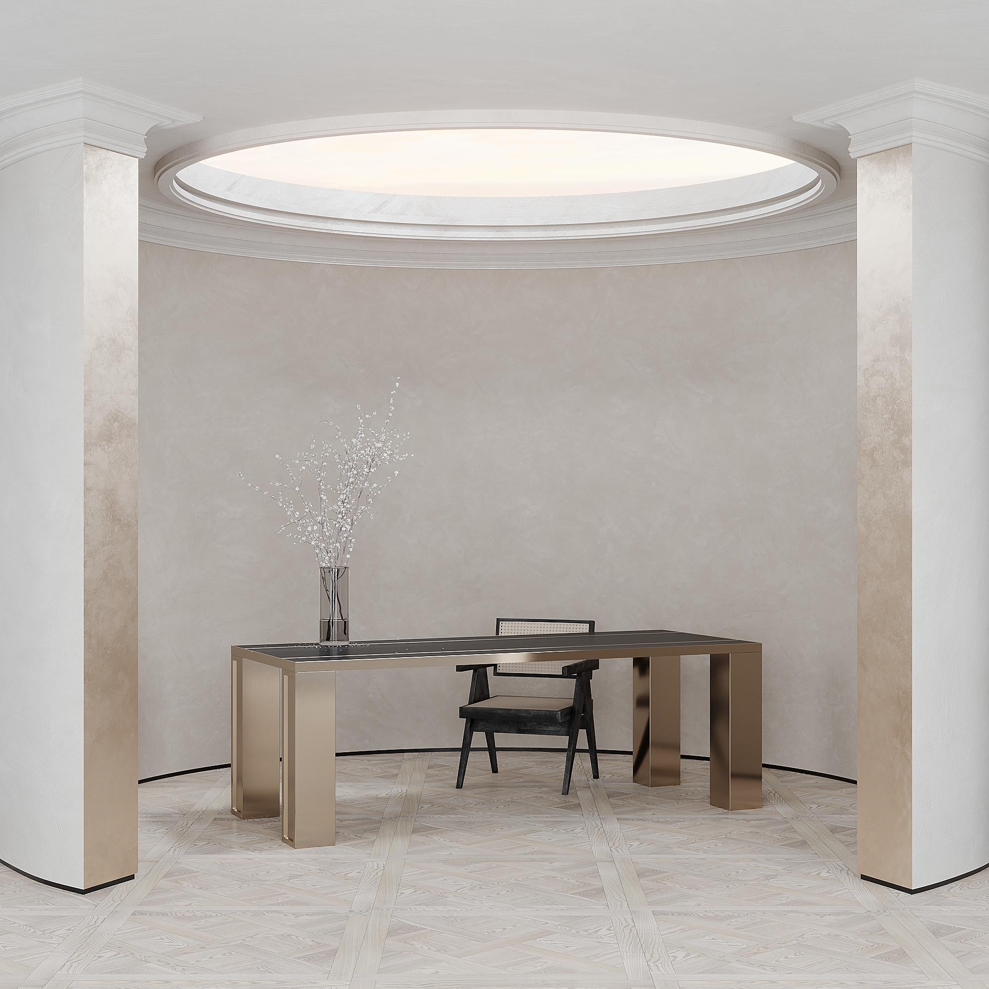 Mesa de comedor rectangular Penumbra de roble y cobre, Made in Italy en Nuevo estado para la venta en London, GB