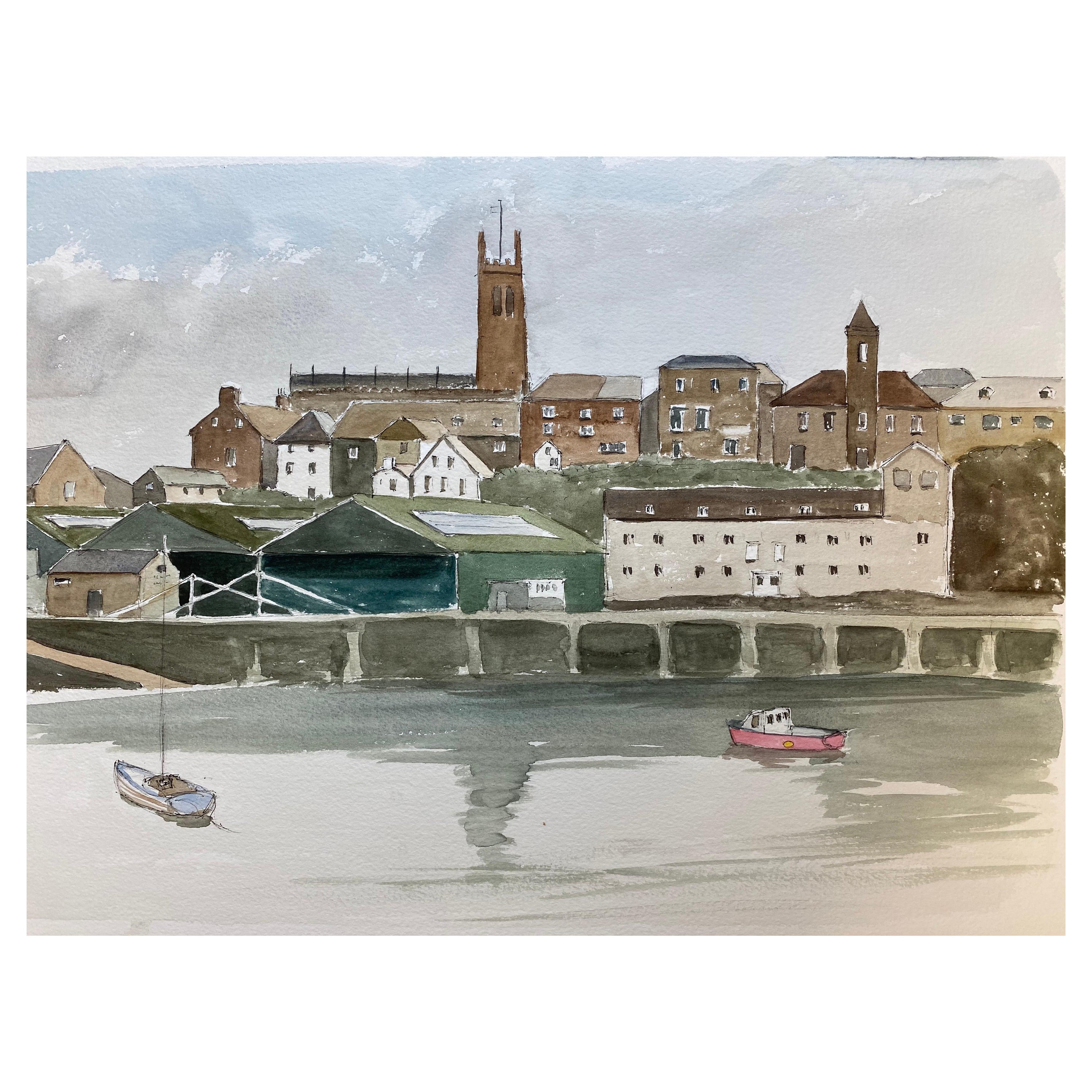 Penzance Cornwall Harbour – signiertes Originales britisches Aquarellgemälde in Aquarell