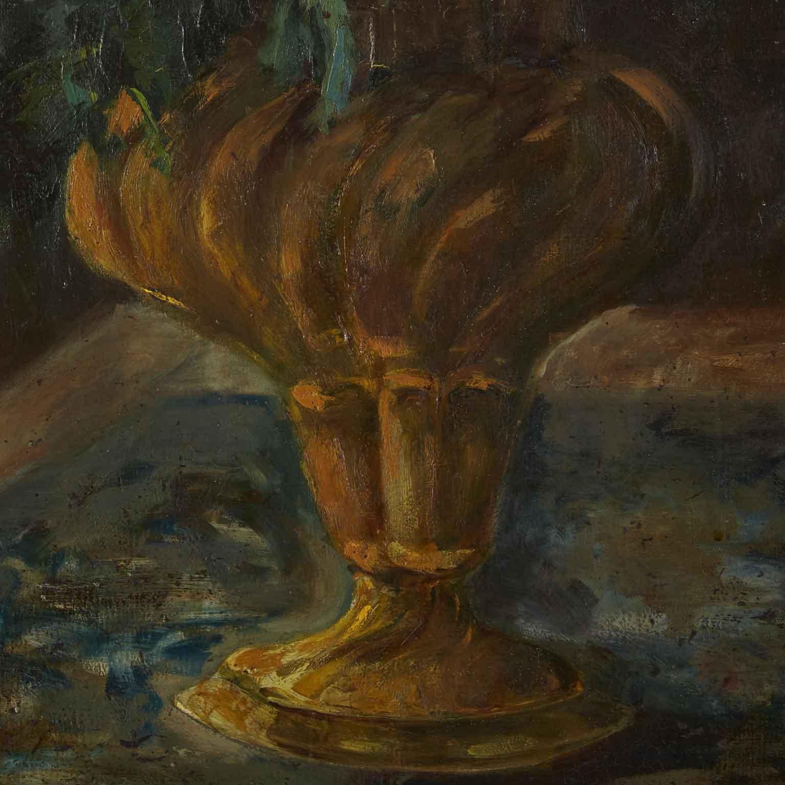 Oiled Still Life of Pink Peonies Italian Oil Painting on Canvas Signed Airoldi 1924 For Sale