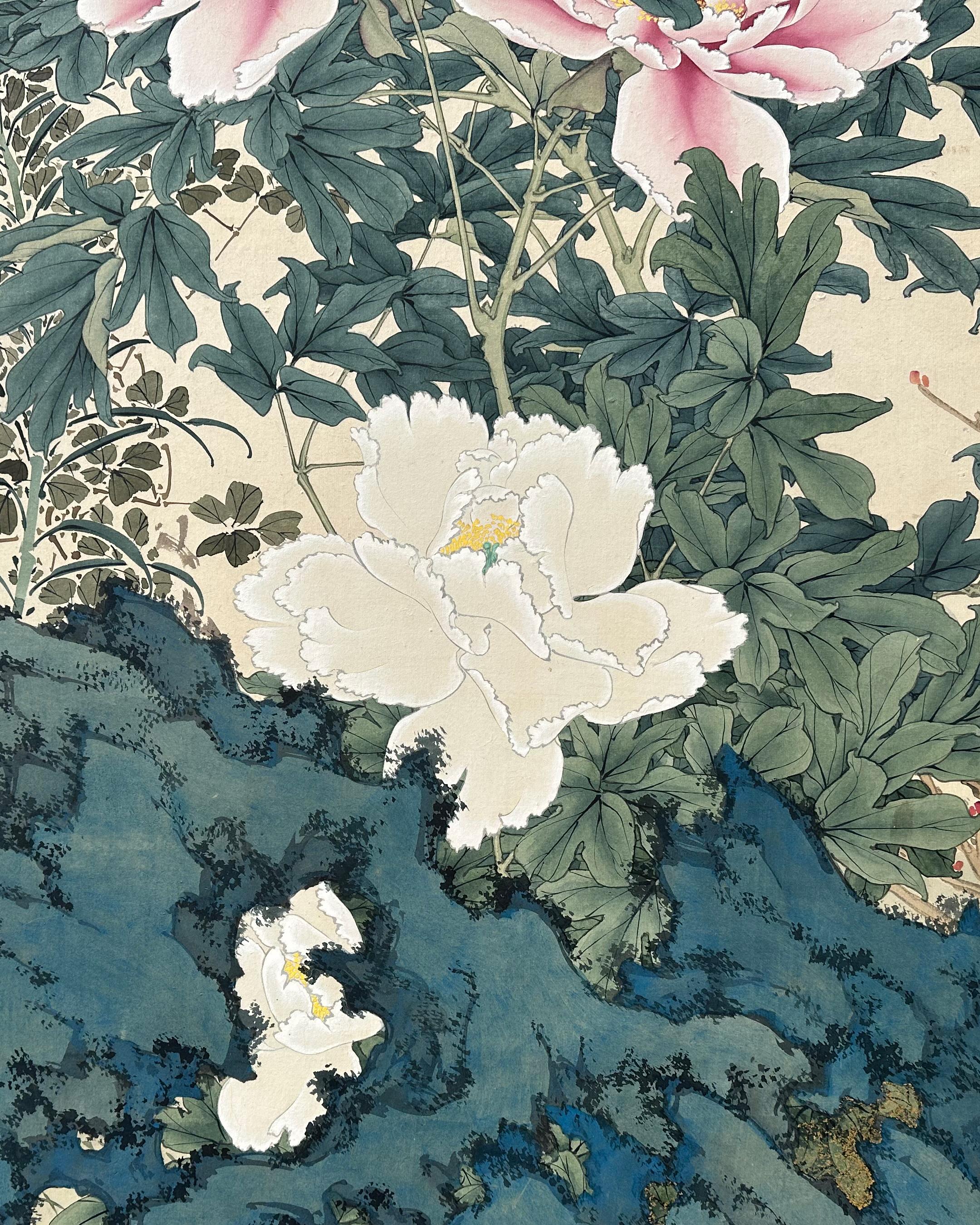 Peonías a la luz del verano Pintado a mano en venta