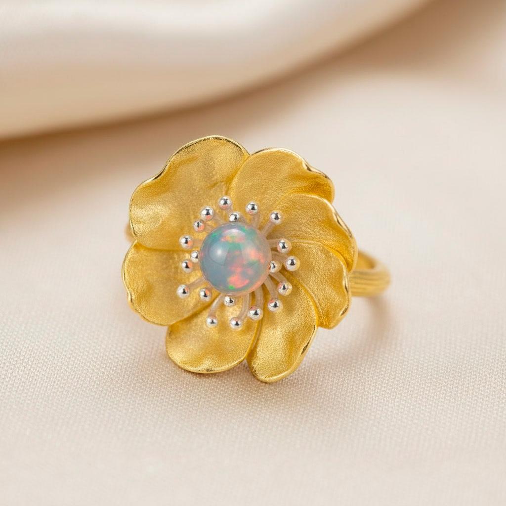 in vendita:  Anello con fiore di peonia e opale 7