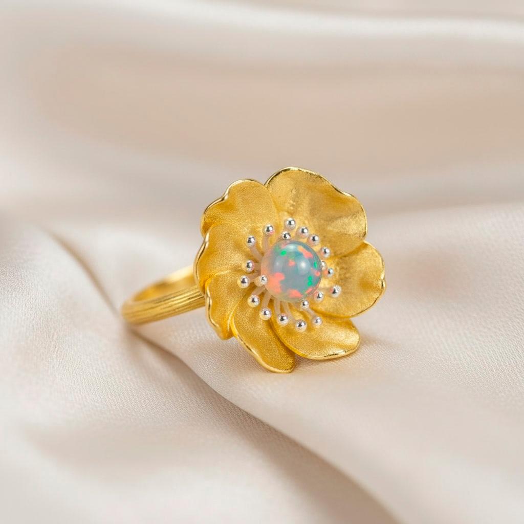 in vendita:  Anello con fiore di peonia e opale 8