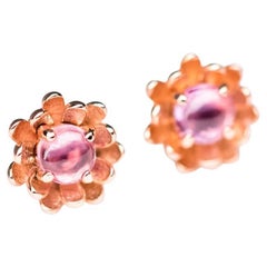 Peony Flower Stud Earrings with Pink Sapphire 18K Rose Gold