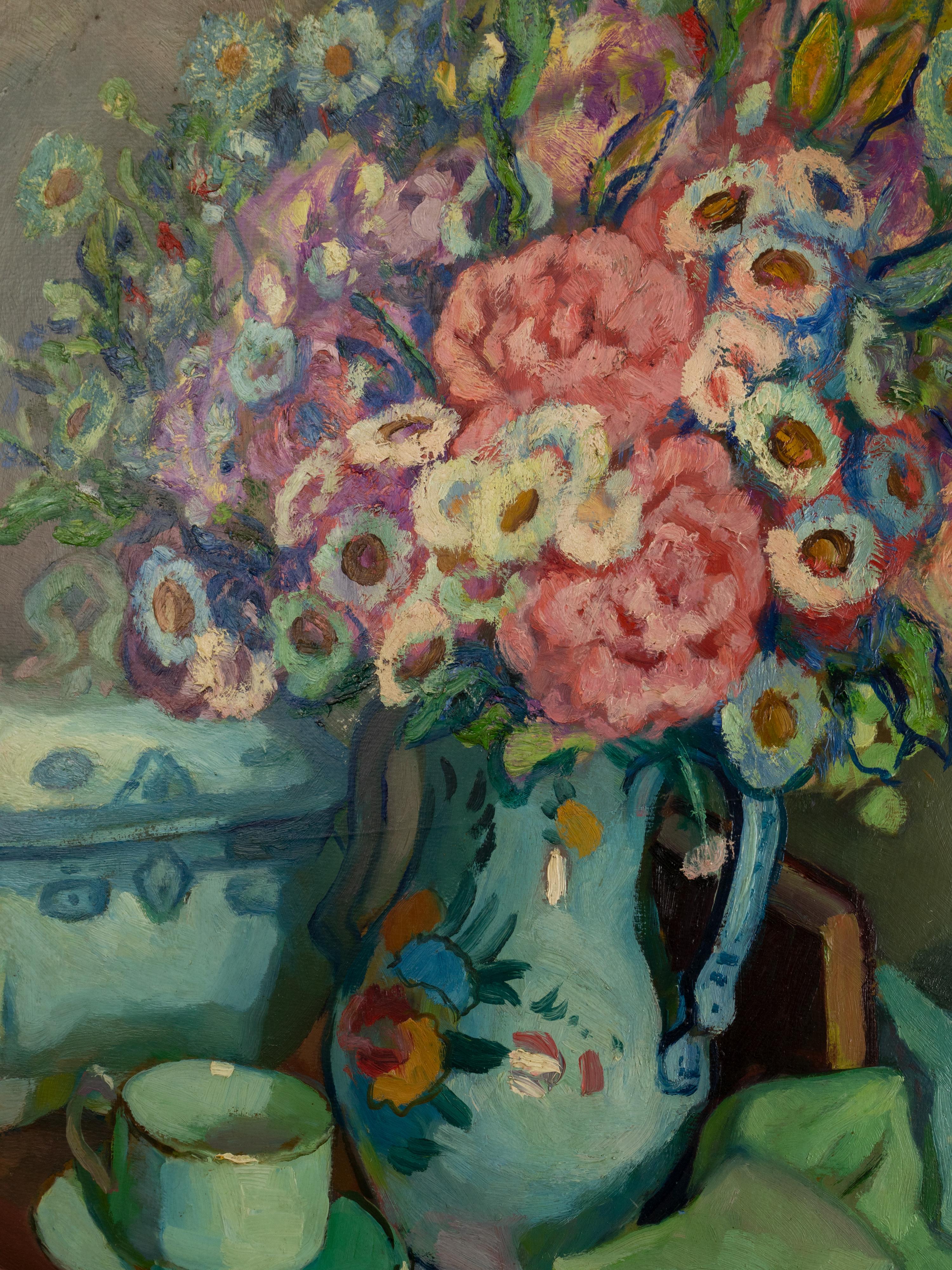 Peony Flowers Painting by Augustin Ferrando 20th Century For Sale 1