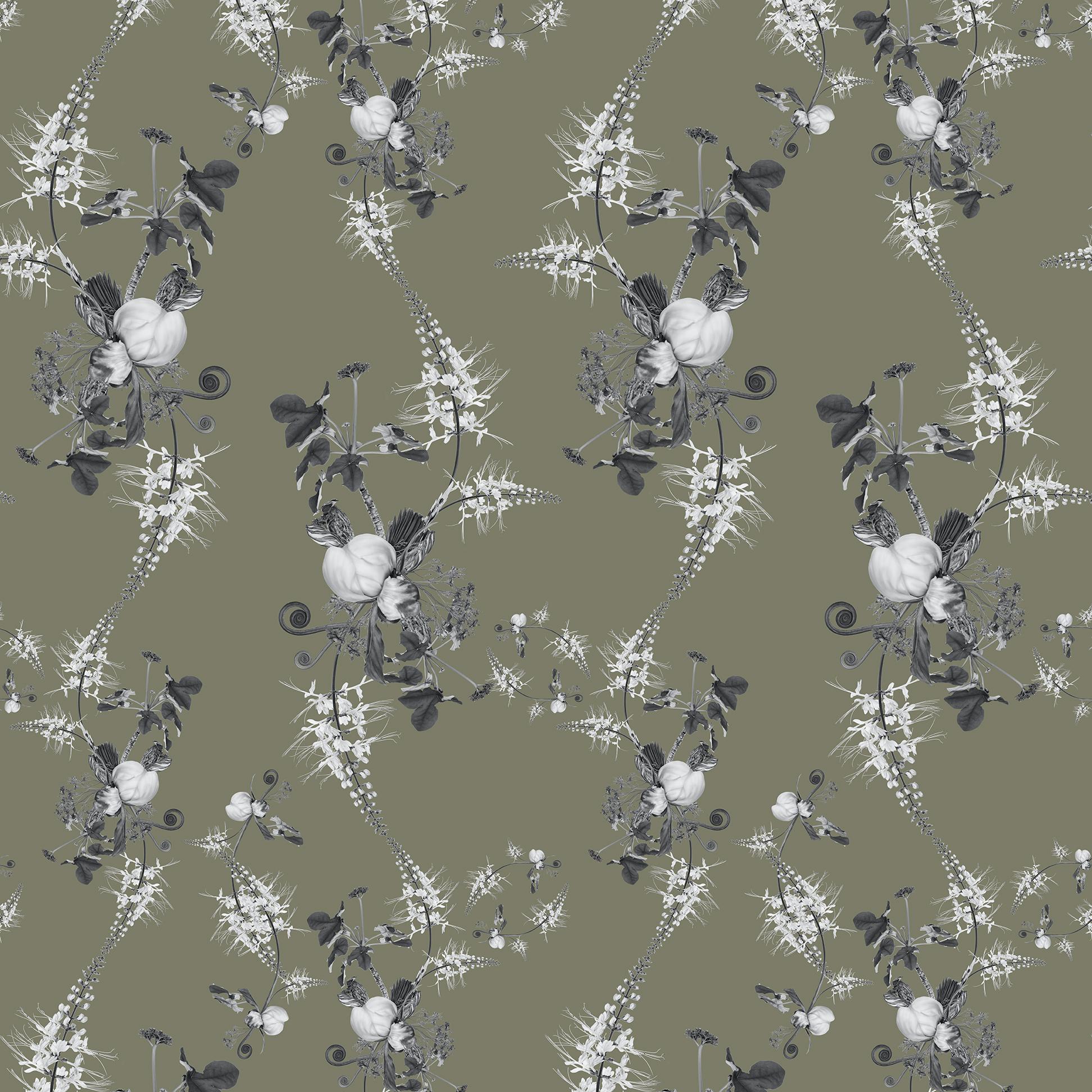 Contemporary Peony Small Floral Wallpaper For Sale