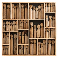 PEOPLE Wall Art Sculpture - 40 inc - Wooden, Square, Bomeian Organic Look Art
