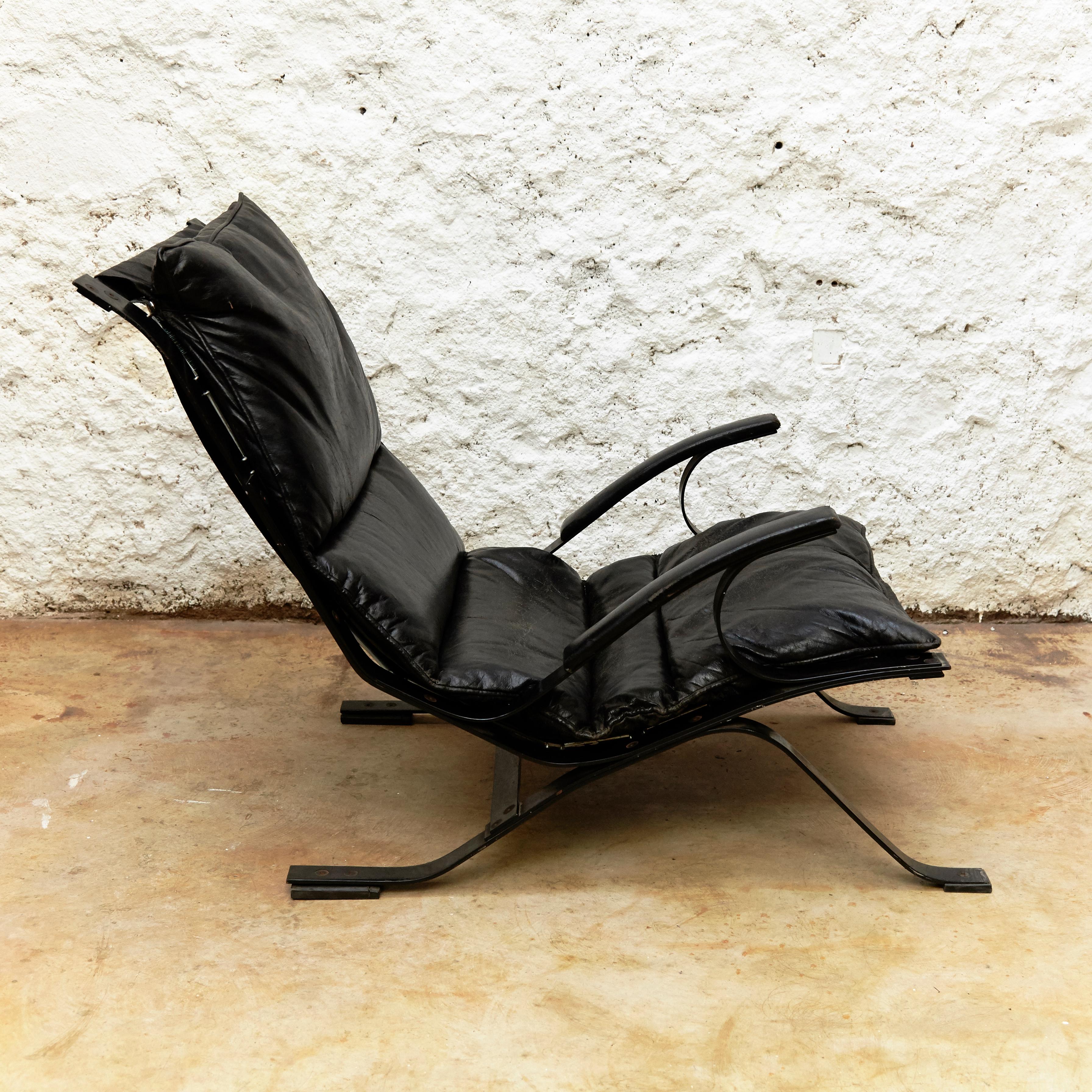 Mid-Century Modern Pep Bonet Tuman Black Leatherette Lounge Chair for Levesta, circa 1969