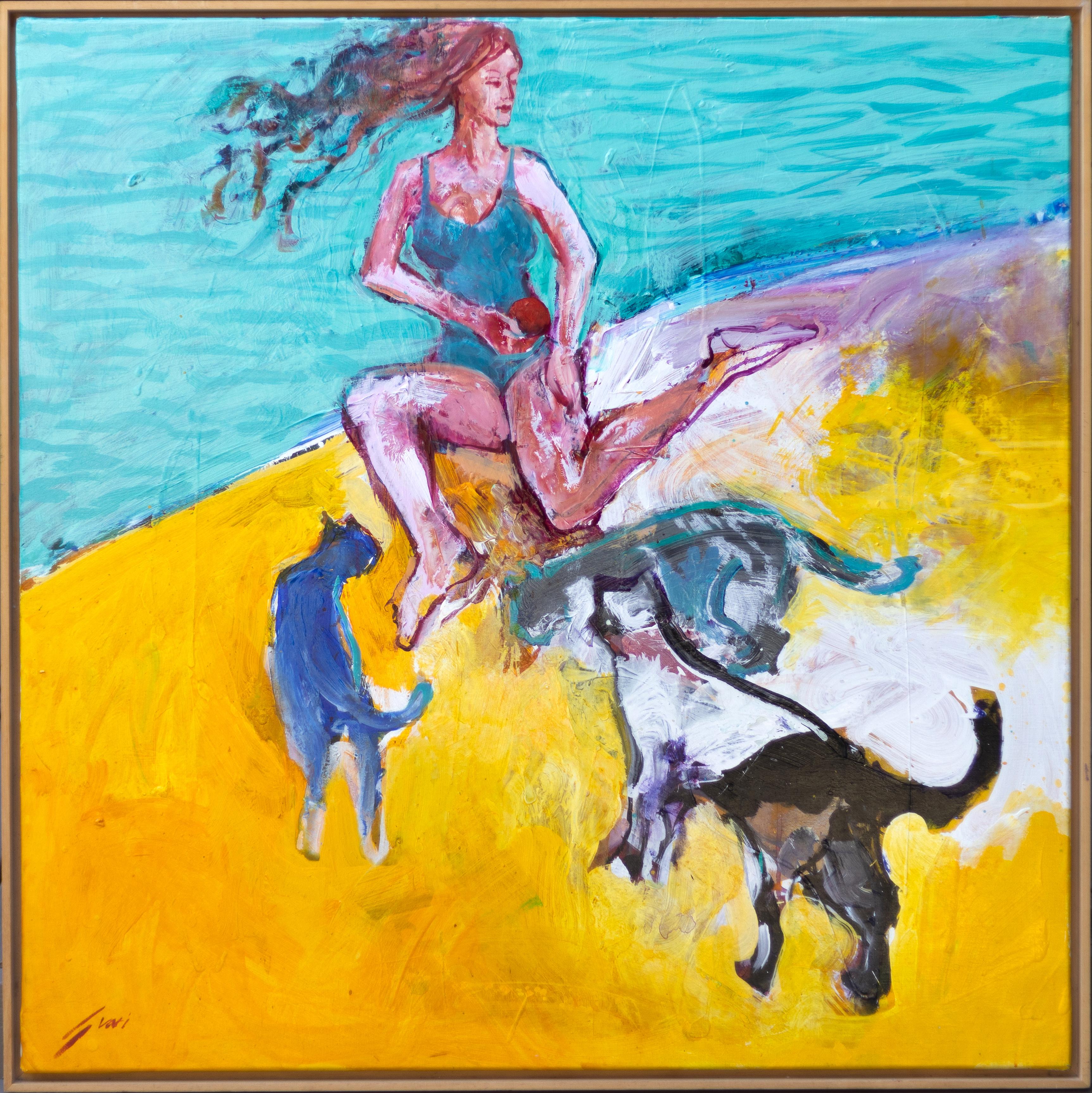 Cats and a Woman - Expressionist Painting by Pep Suari
