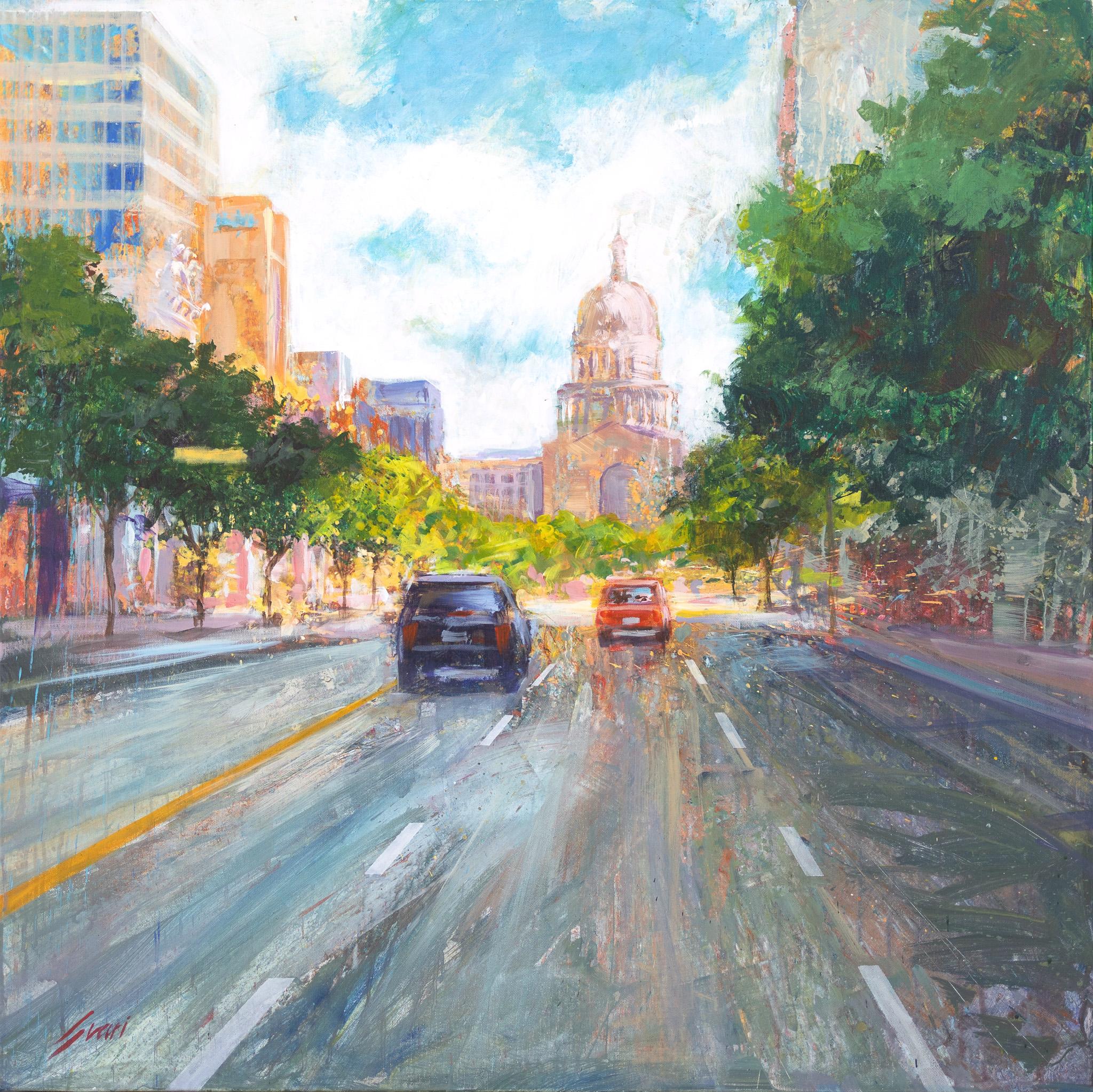 Pep Suari Landscape Painting – „Congress Avenue (V)“ Austin, Texas Urban Cityscape Street Scene