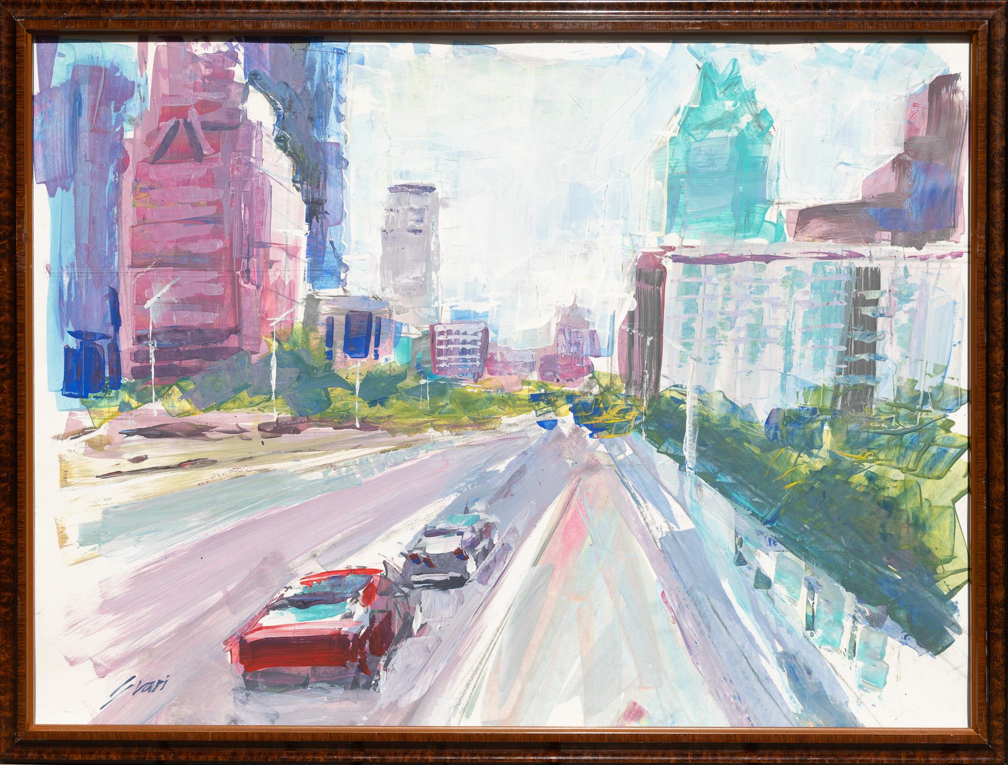 „Congress Avenue (VI)“ Austin, Texas Urban Cityscape Street Scene – Painting von Pep Suari
