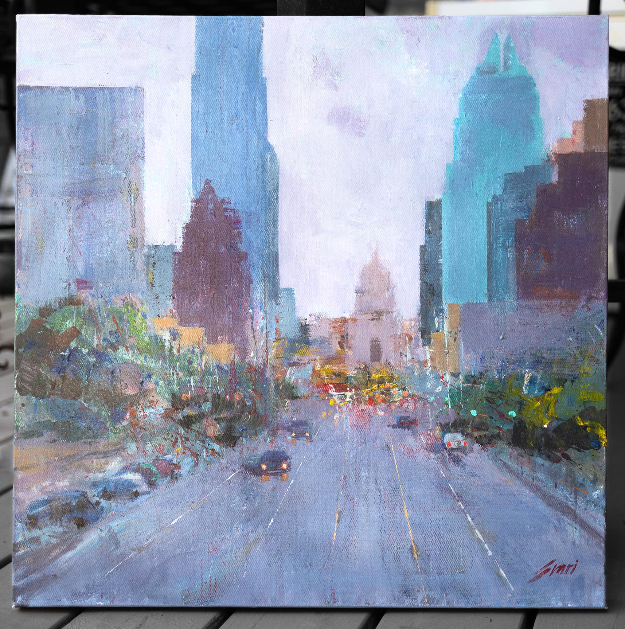 Impressionistische Stadtansicht „Evening on Congress Avenue“ aus Austin, Texas – Painting von Pep Suari