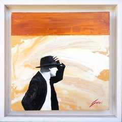 "Hold onto Your Hat" Figurative Painting with Orange Background