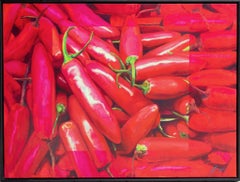 "Hot Chilis" Large Acrylic Painting with Rectangular Abstraction