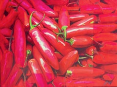 Grande peinture à l'acrylique « Hot Chilis » avec abstraction rectangulaire