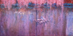 "Lago di Giverny color malva" Scena di lago espressionista con ninfee