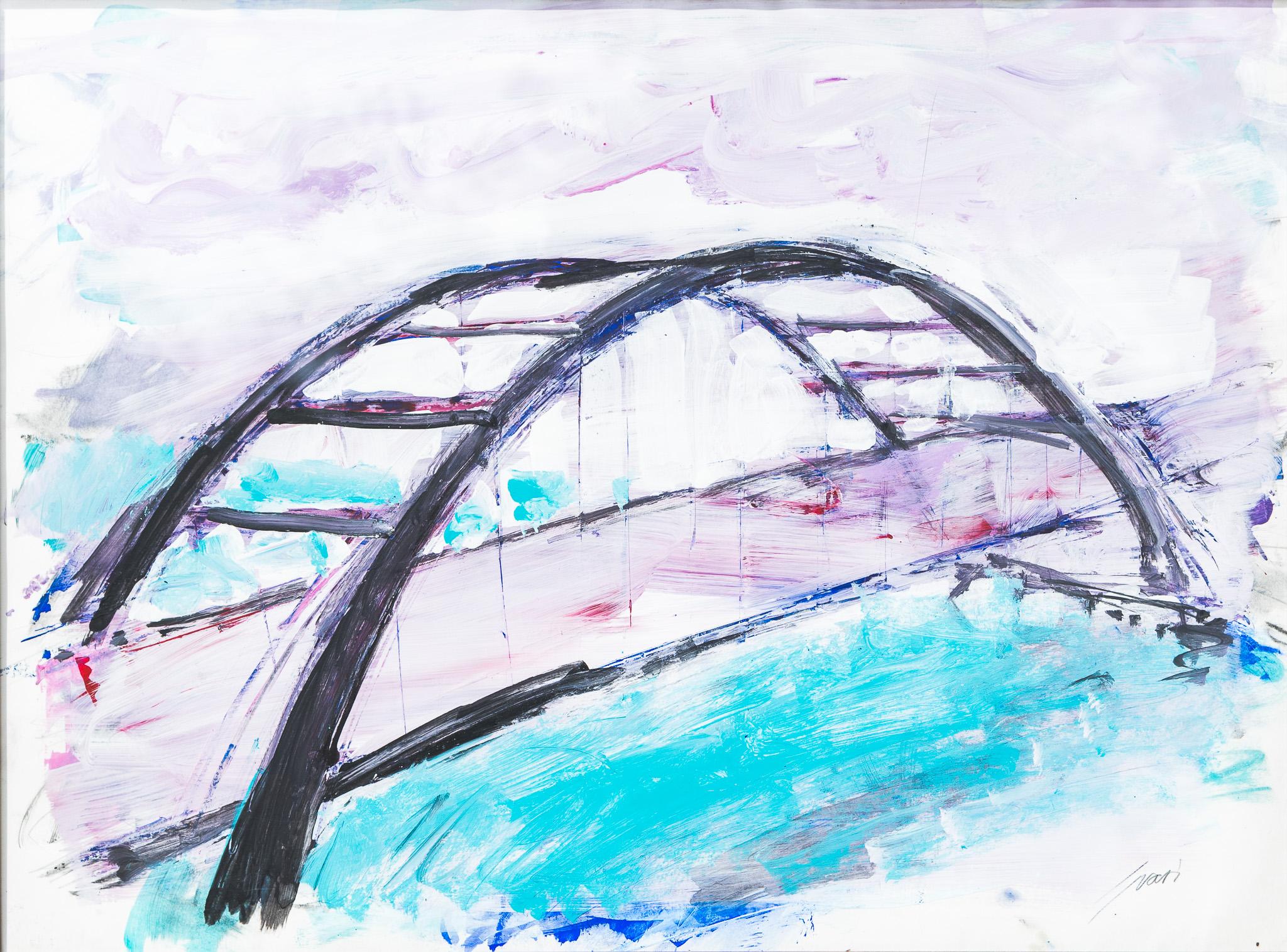 Pep Suari Landscape Painting - "Pennybacker Bridge" Expressionist Landscape of Austin, Texas