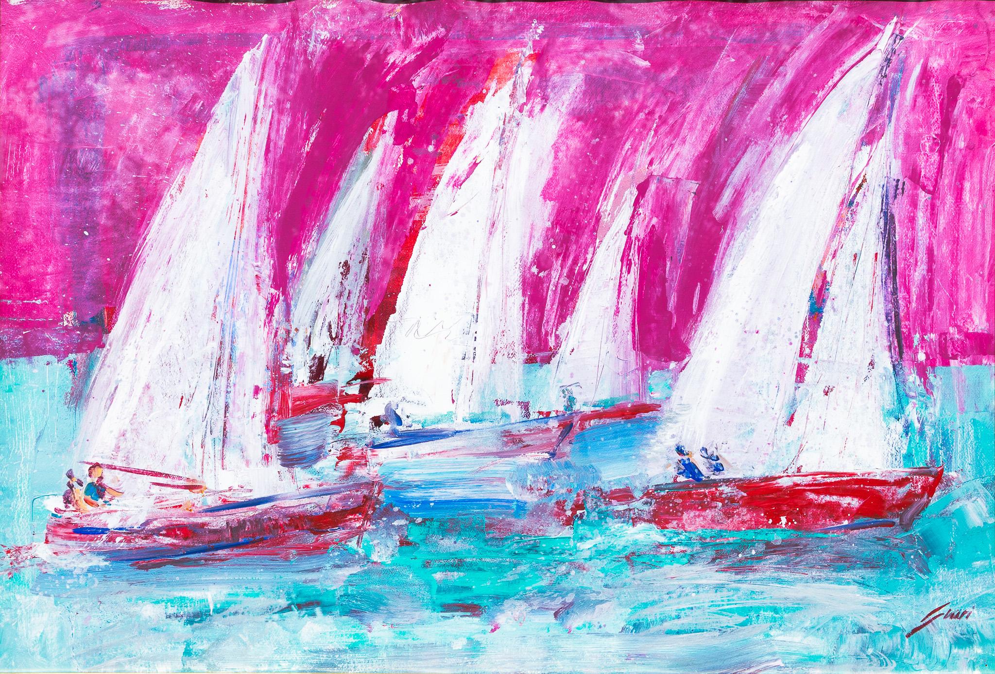 Pep Suari Landscape Painting - "Sailboats" Expressionist Seascape