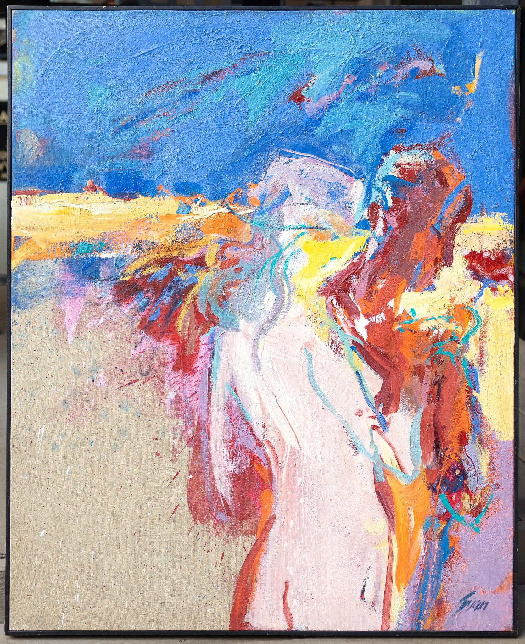 „Two Lovers“ Expressionistische Darstellung zweier Figuren – Painting von Pep Suari