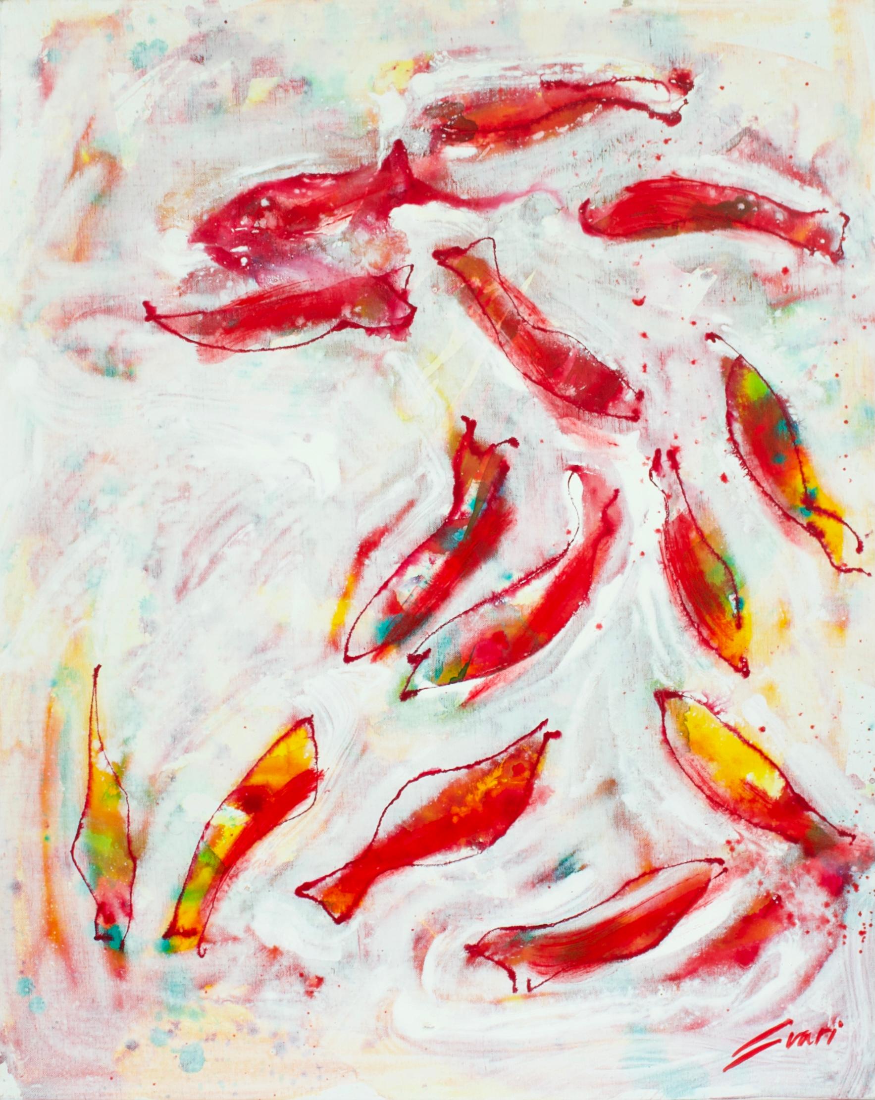 Pep Suari Figurative Painting - White Water Red Fish