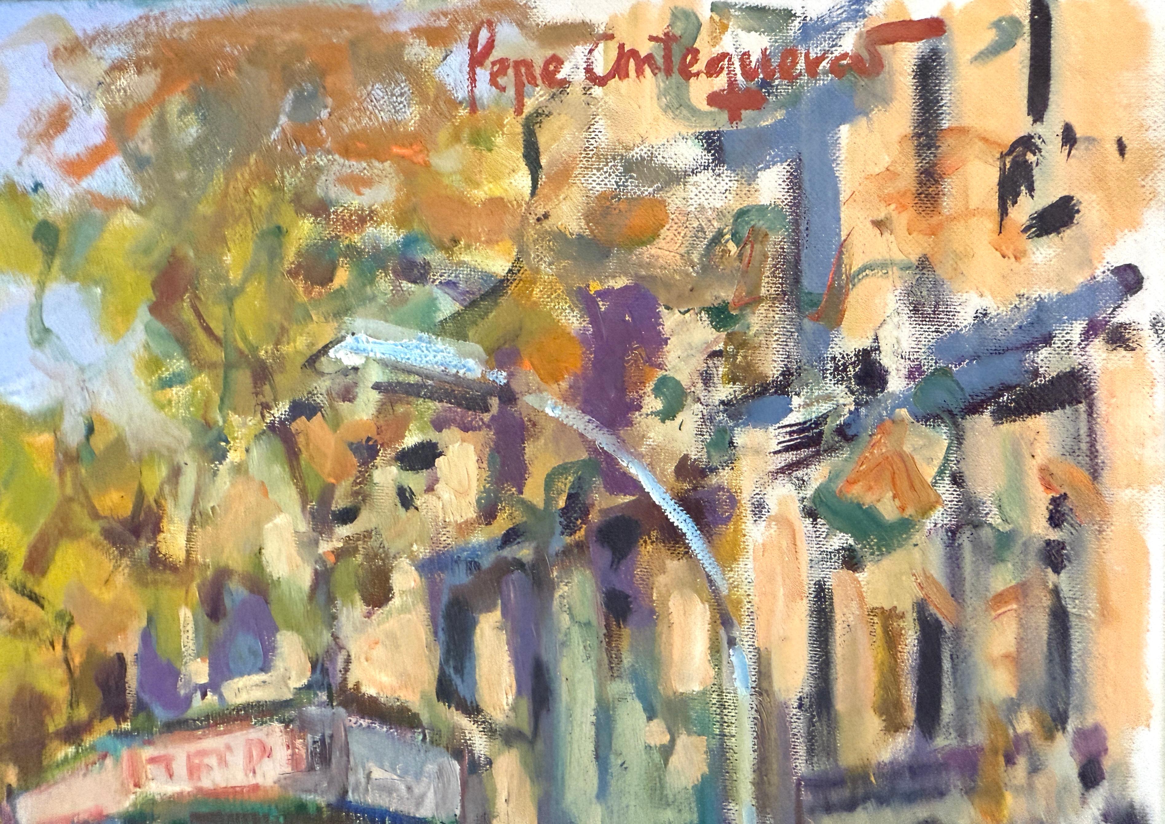 La Rambla Barcelona Spanien Öl auf Leinwand Gemälde Europäische Kunst – Painting von Pepe Antequera