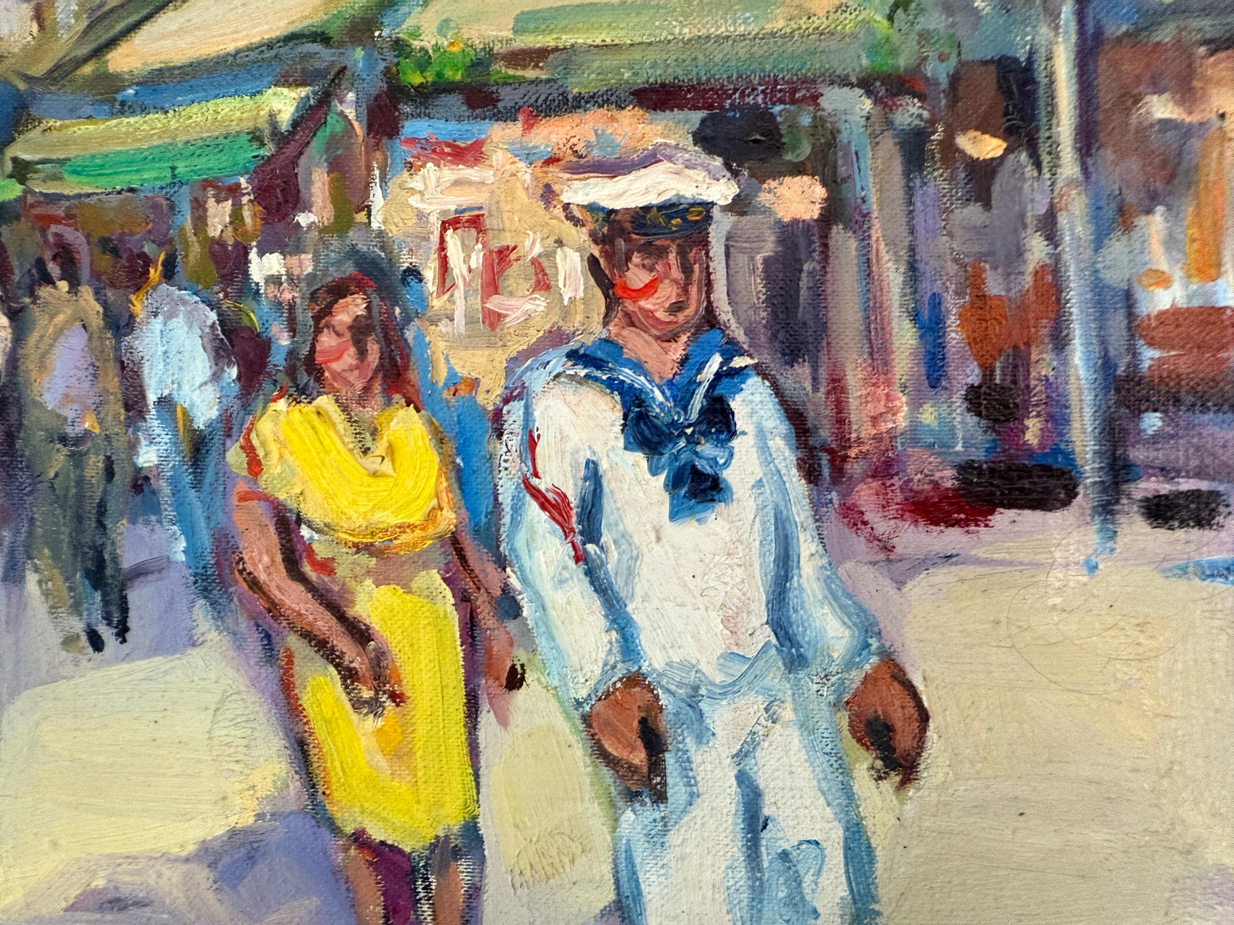 La Rambla Barcelona Spanien Öl auf Leinwand Gemälde Europäische Kunst (Post-Impressionismus), Painting, von Pepe Antequera