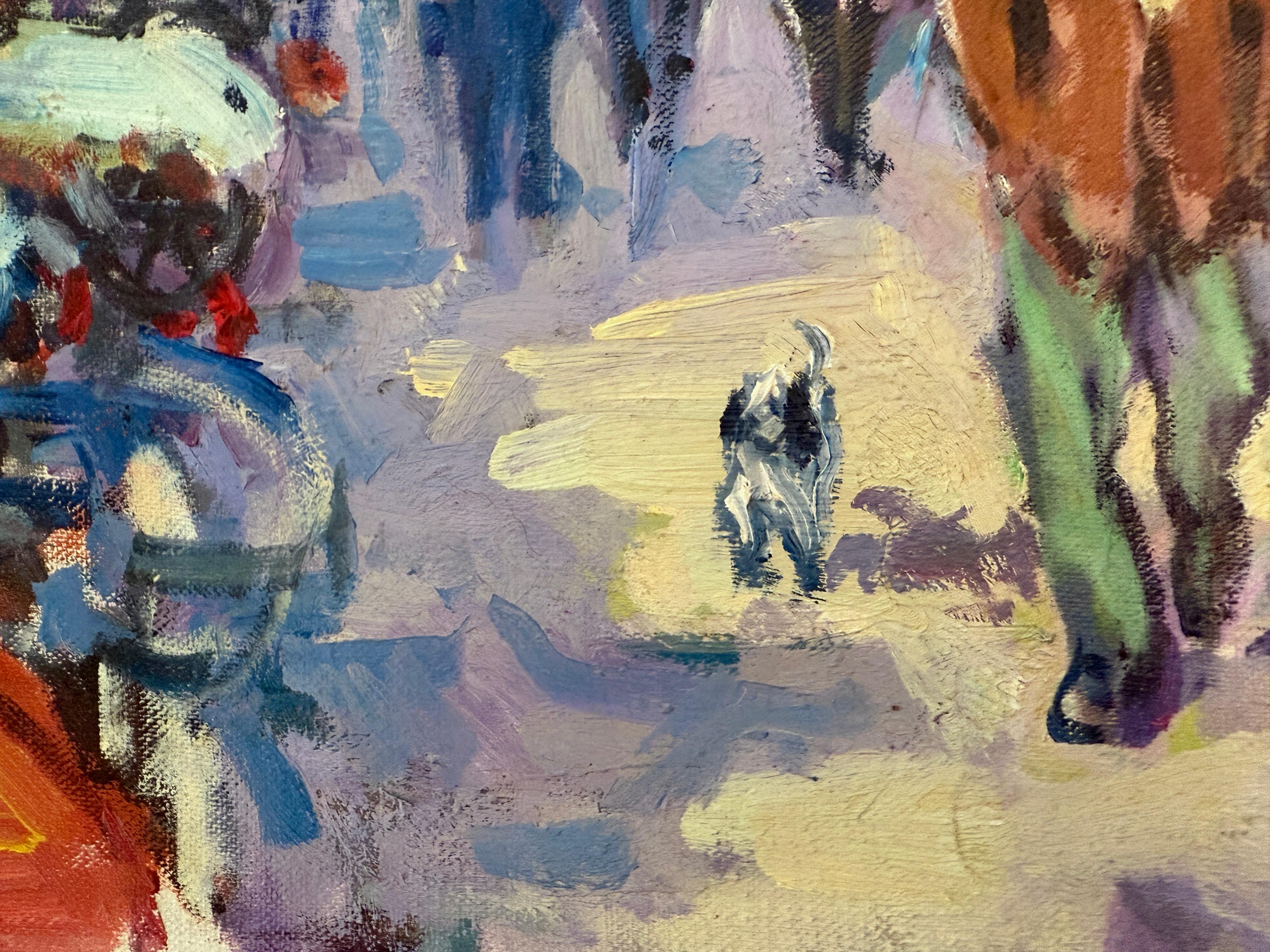 La Rambla Barcelona Spanien Öl auf Leinwand Gemälde Europäische Kunst im Angebot 1