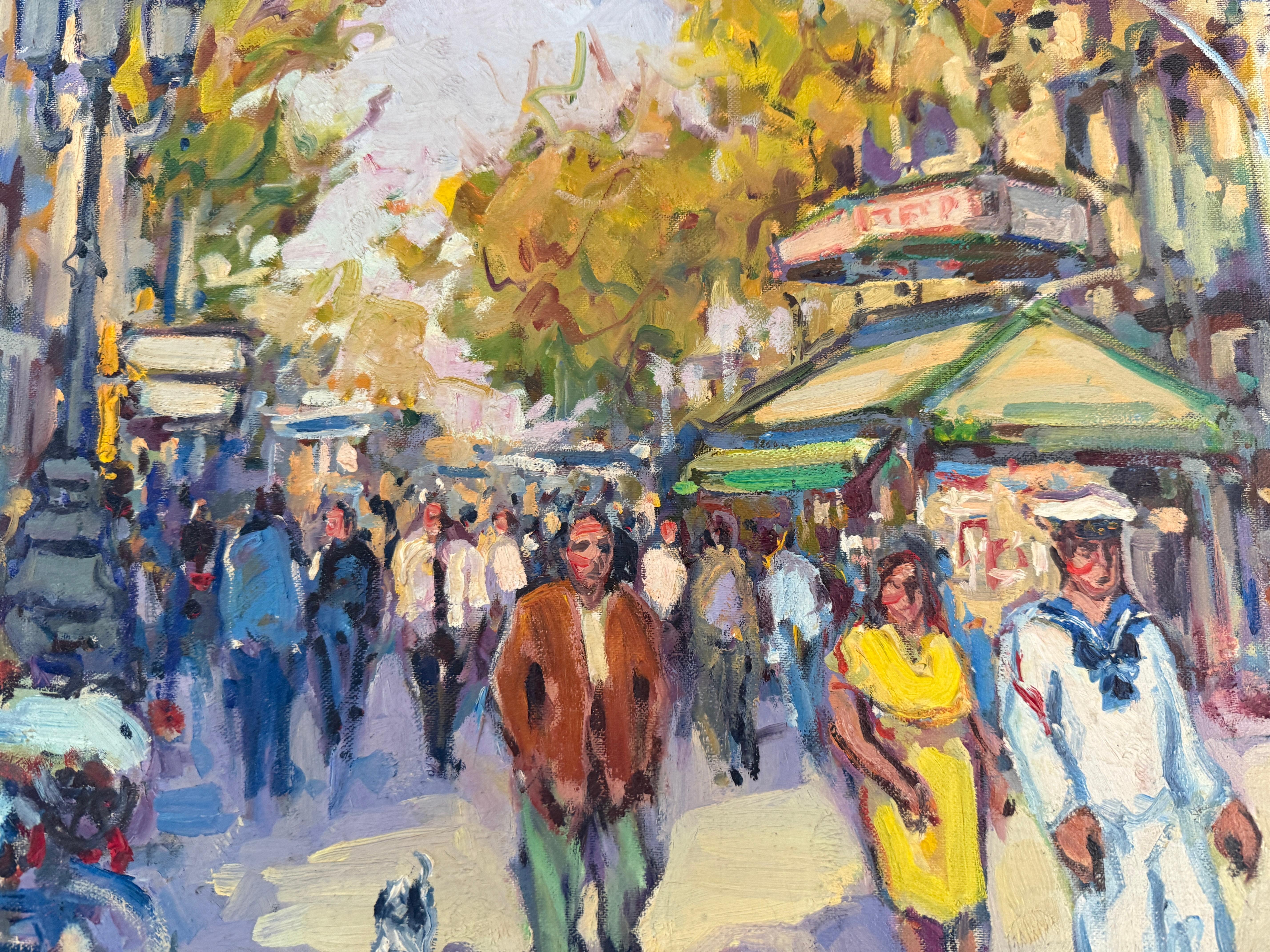 La Rambla Barcelona Spanien Öl auf Leinwand Gemälde Europäische Kunst im Angebot 2
