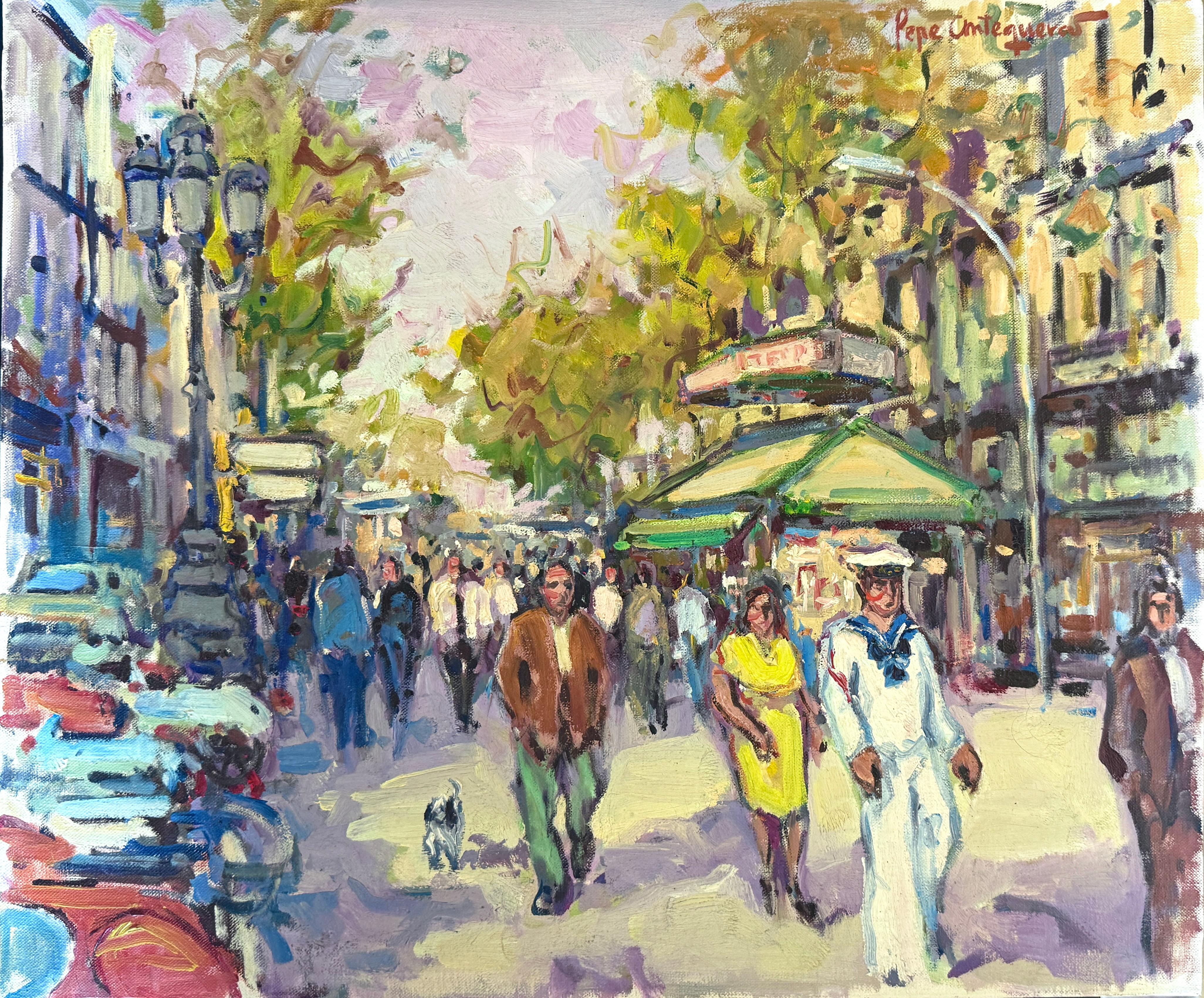 La Rambla Barcelone Espagne huile sur toile peinture art européen