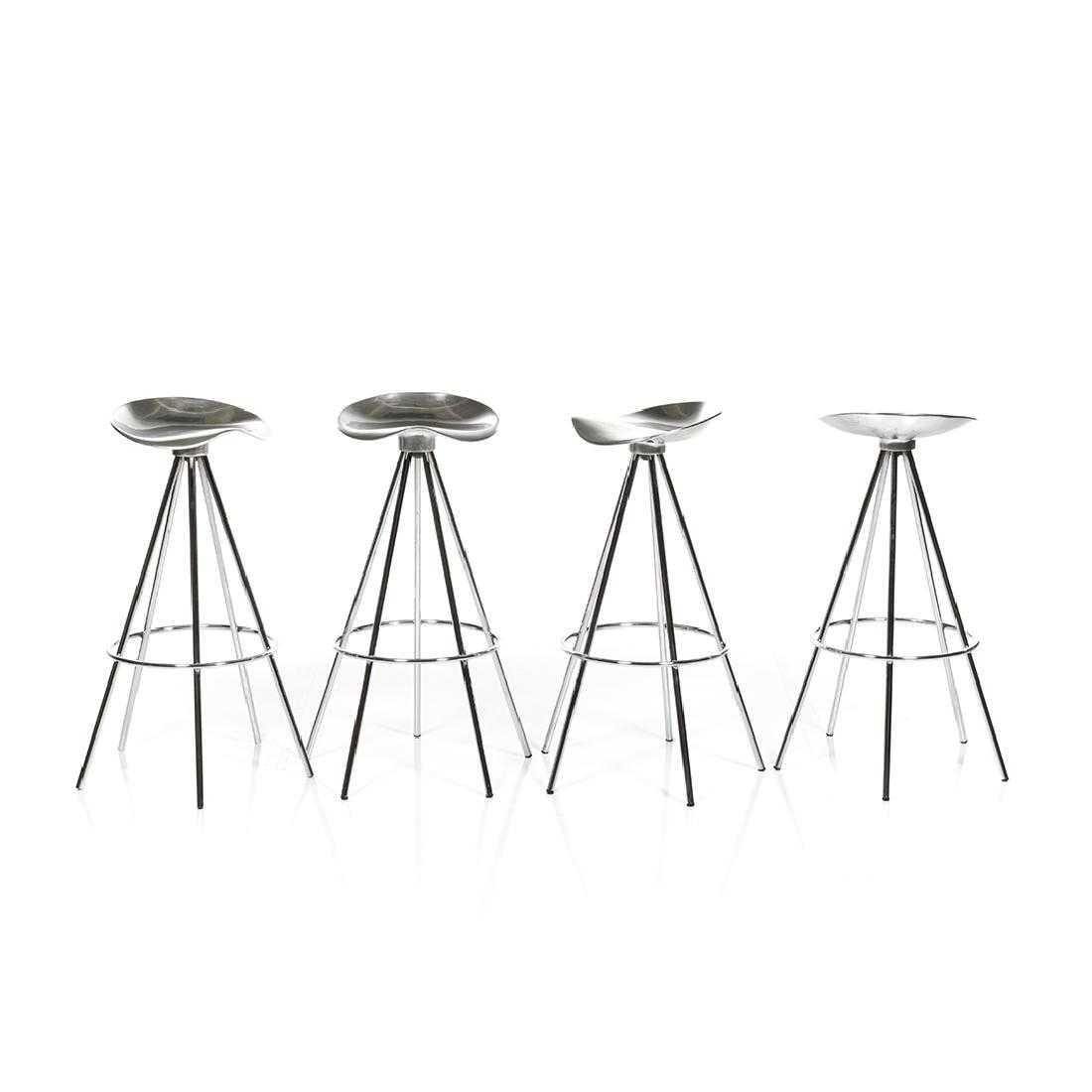 Set of four aluminum and chrome Jamaica stools by Pepe Cortes for Knoll, Spain, 1990.
  