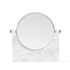 Pepe Marble Mirror, Brass, White Marble