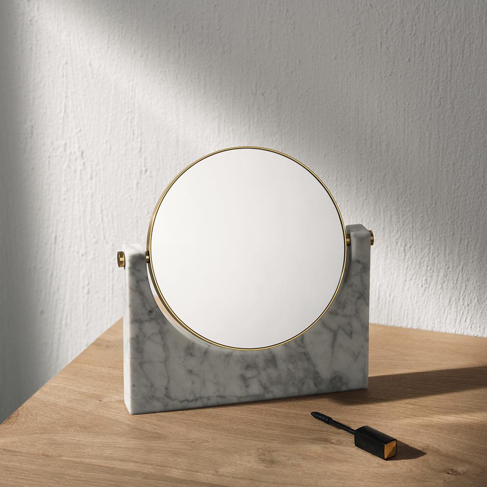 Chinese Pepe Marble Mirror, Brass, White Marble For Sale