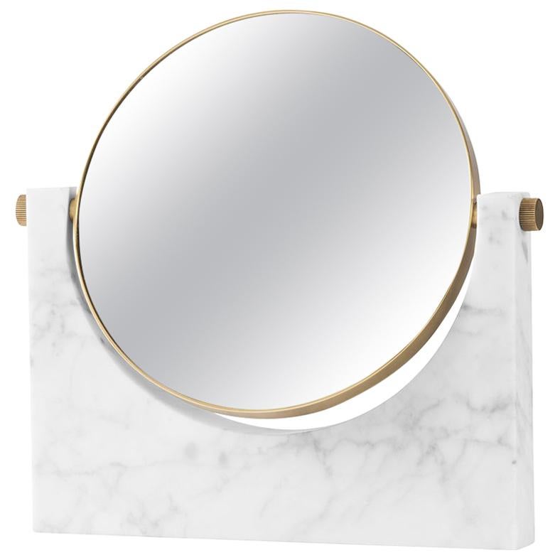 Pepe Marble Mirror, Brass, White Marble For Sale