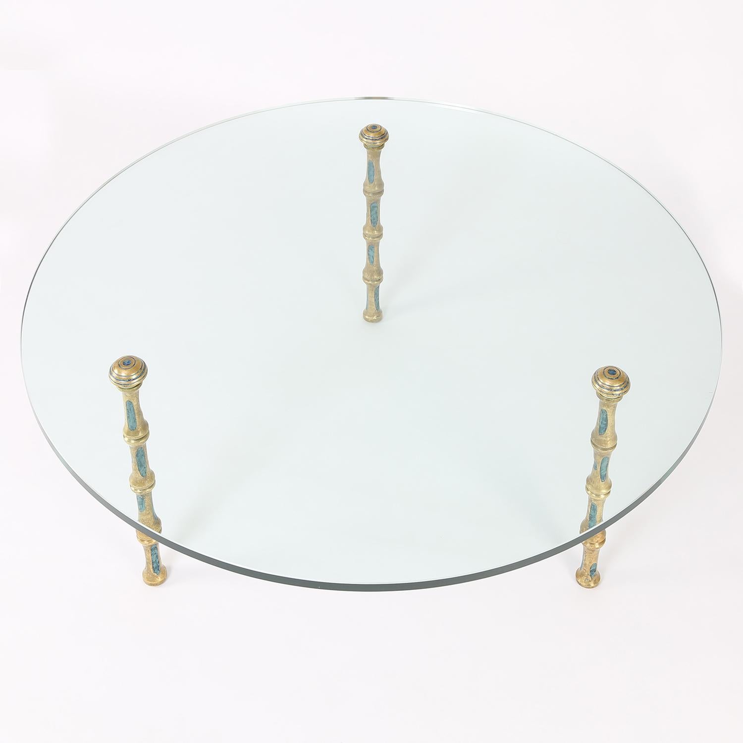 Mid-Century Modern Pepe Mendoza Artisan Brass Coffee Table with Turquoise Enamels, 1950s 'Signed' For Sale