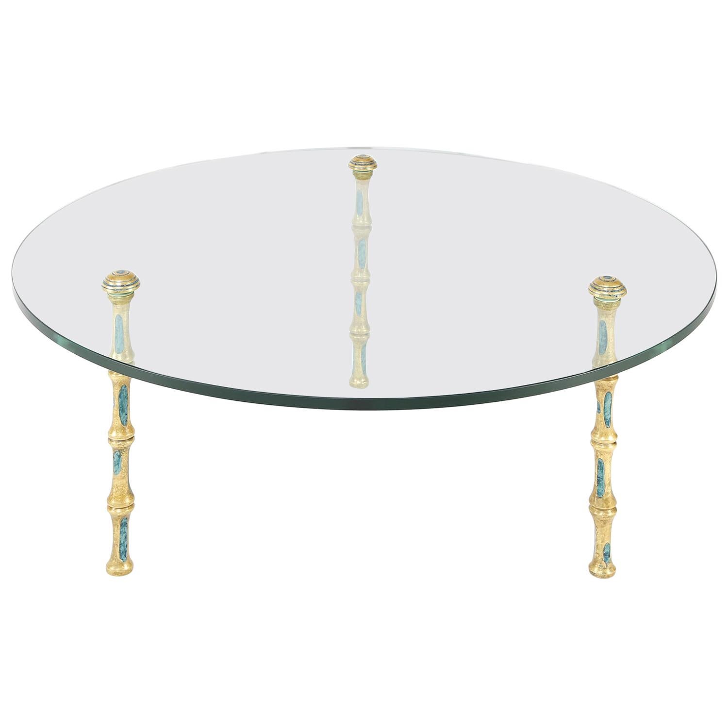 Pepe Mendoza Artisan Brass Coffee Table with Turquoise Enamels, 1950s 'Signed' For Sale